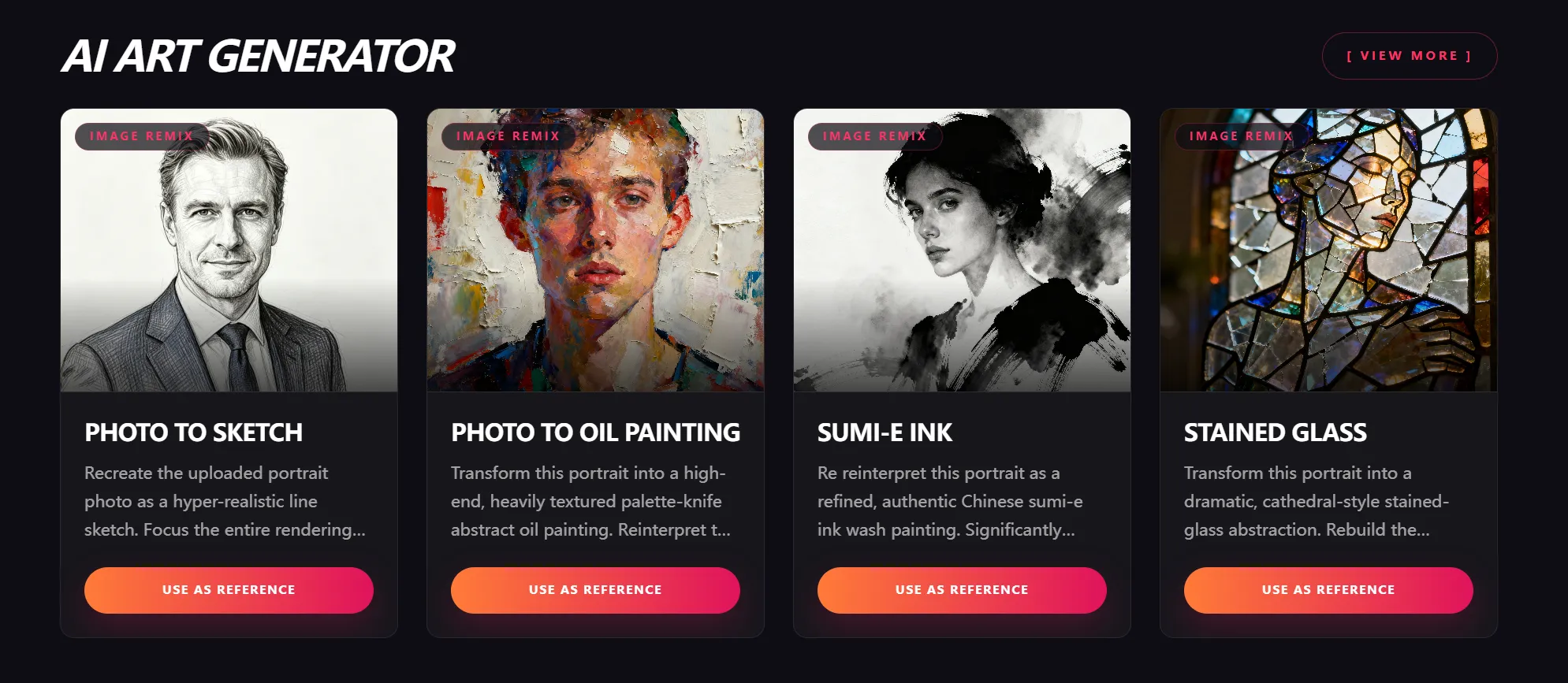 AI Art Generator homepage showing entry point to art creation tools