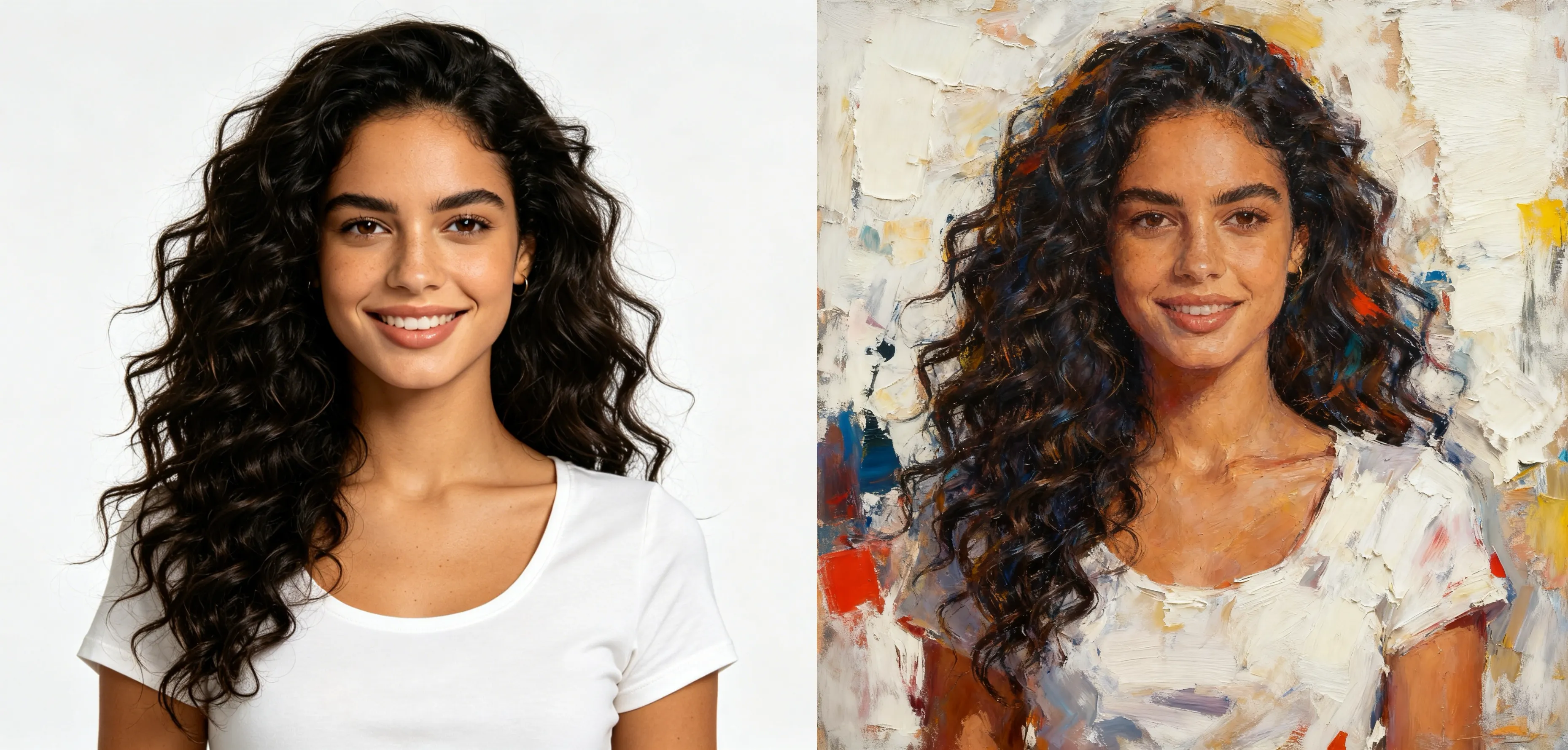 photo to oil painting AI generator transformation example