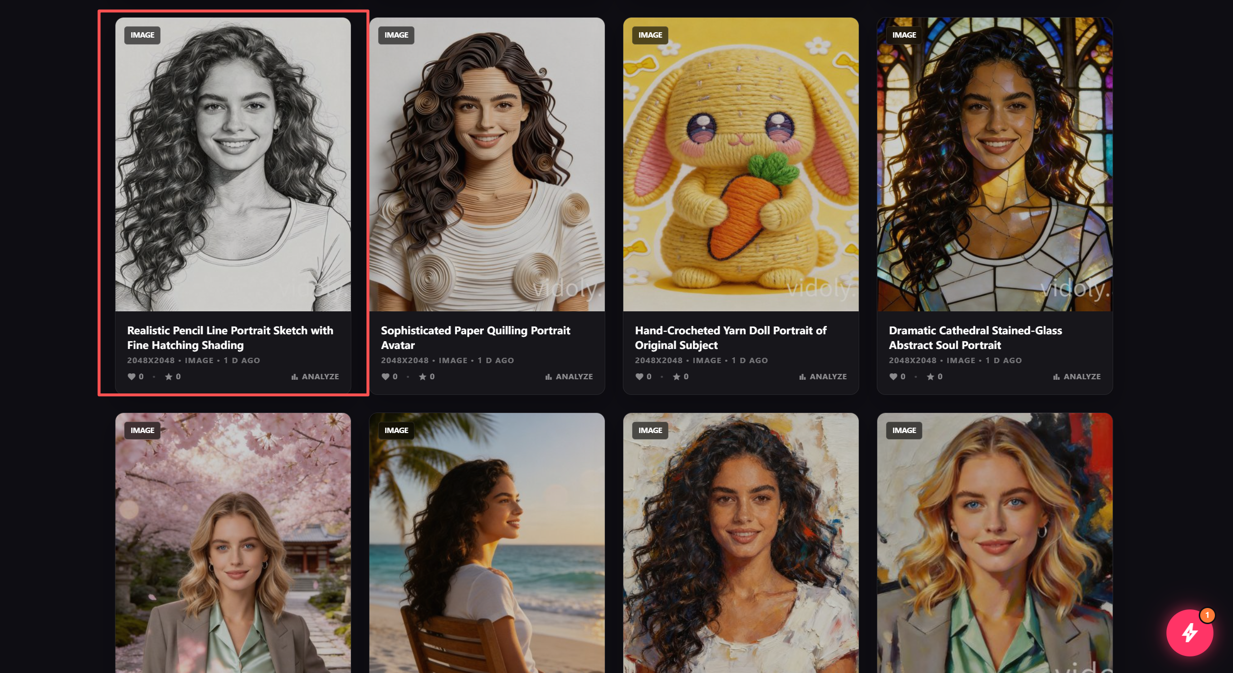AI generated sketch image displayed inside the My Assets gallery