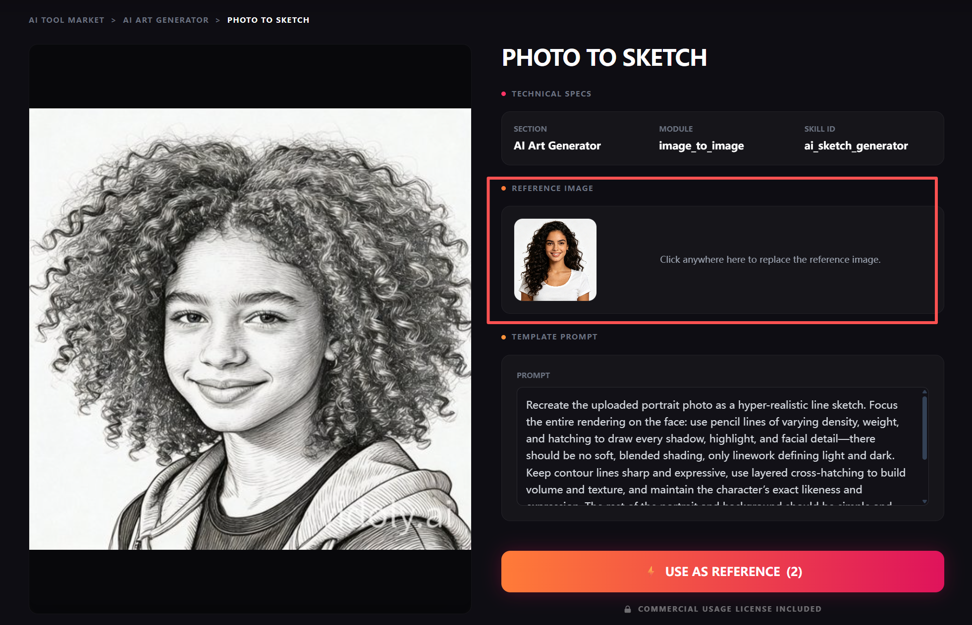 Uploading a reference image for AI photo to sketch generation