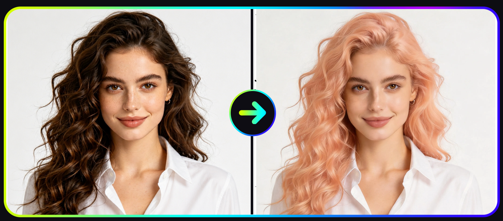 Before and after result using an AI hair color changer to preview different hair colors online
