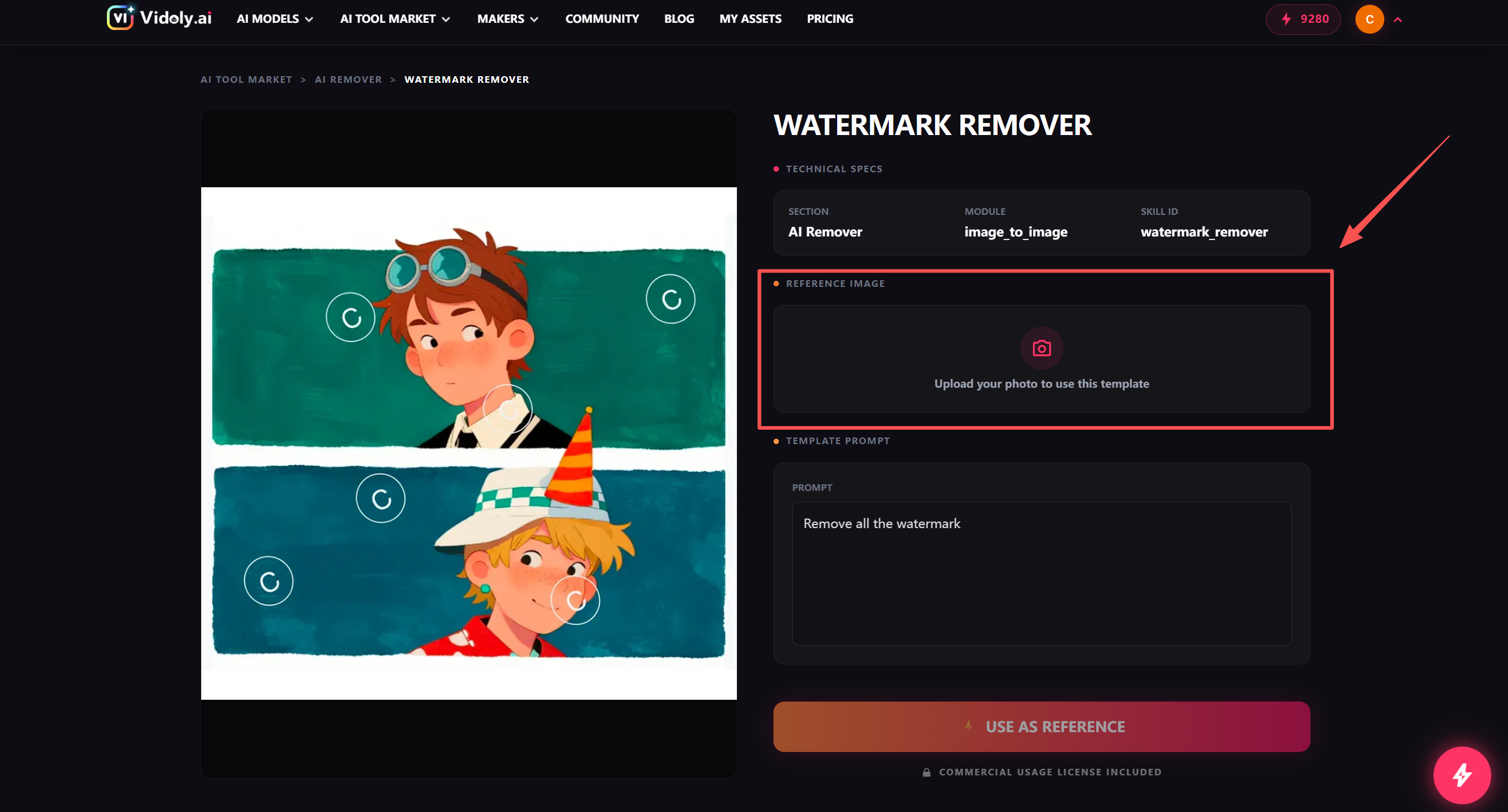upload image with watermark to AI watermark remover