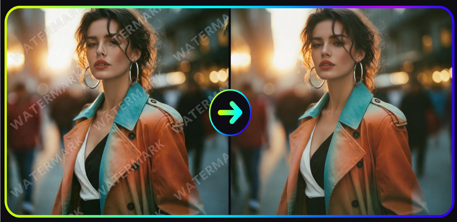 AI watermark remover before and after comparison removing watermark from image online