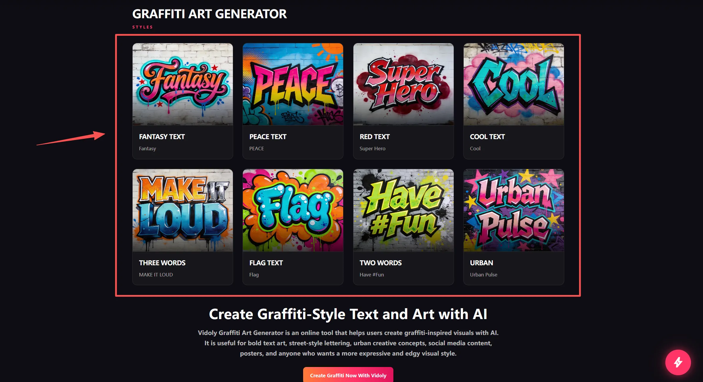 Choosing different graffiti art styles in the AI graffiti generator