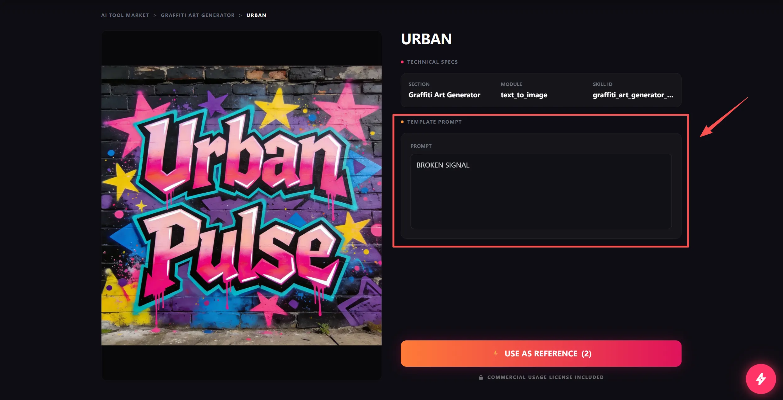 Entering a detailed graffiti art prompt into the AI generator