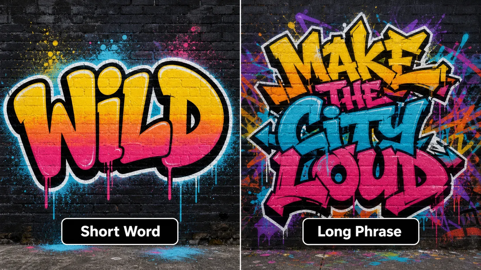 Real AI Graffiti Case: Short Word vs. Long Phrase Readability