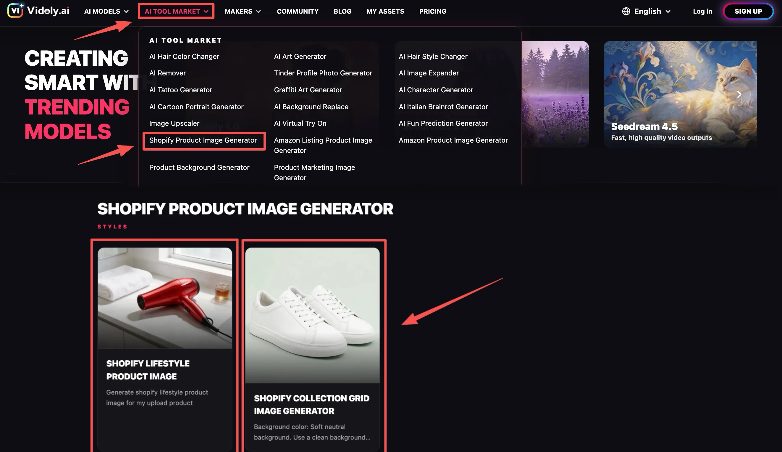 Opening the Shopify Product Image Generator from the Vidoly AI Tool Market