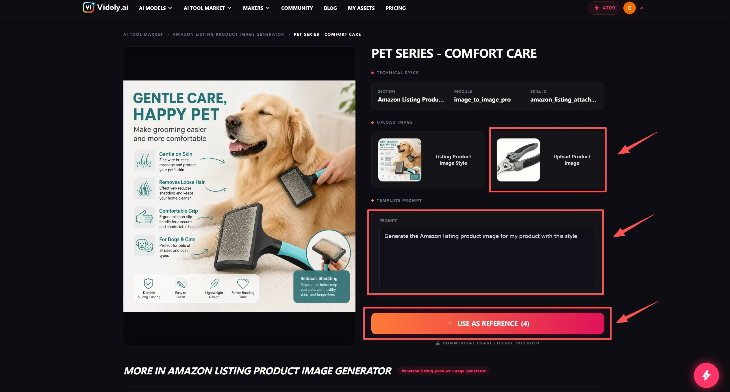 Generate Amazon product images by clicking Use As Reference