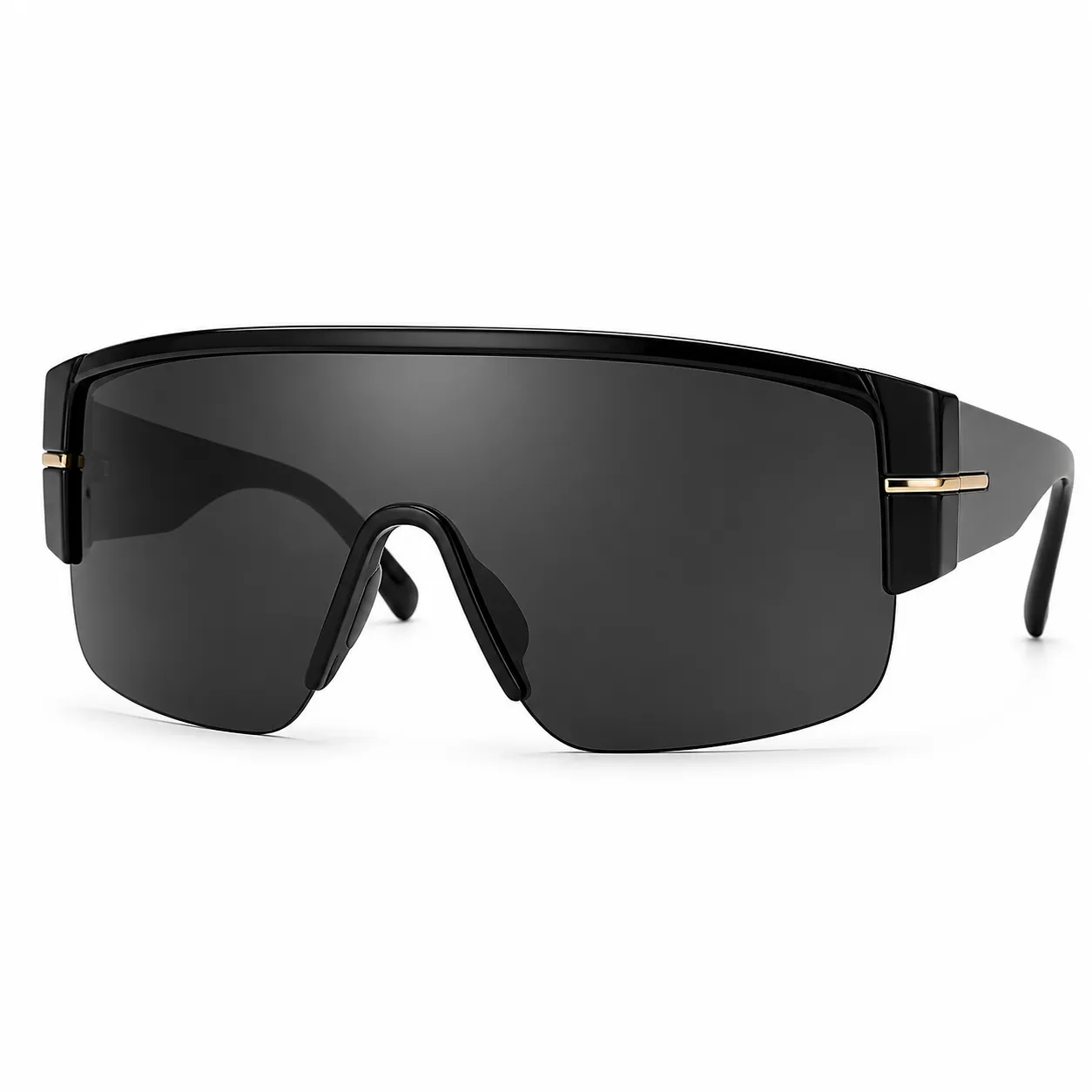 Black shield visor sunglasses for AI virtual try on