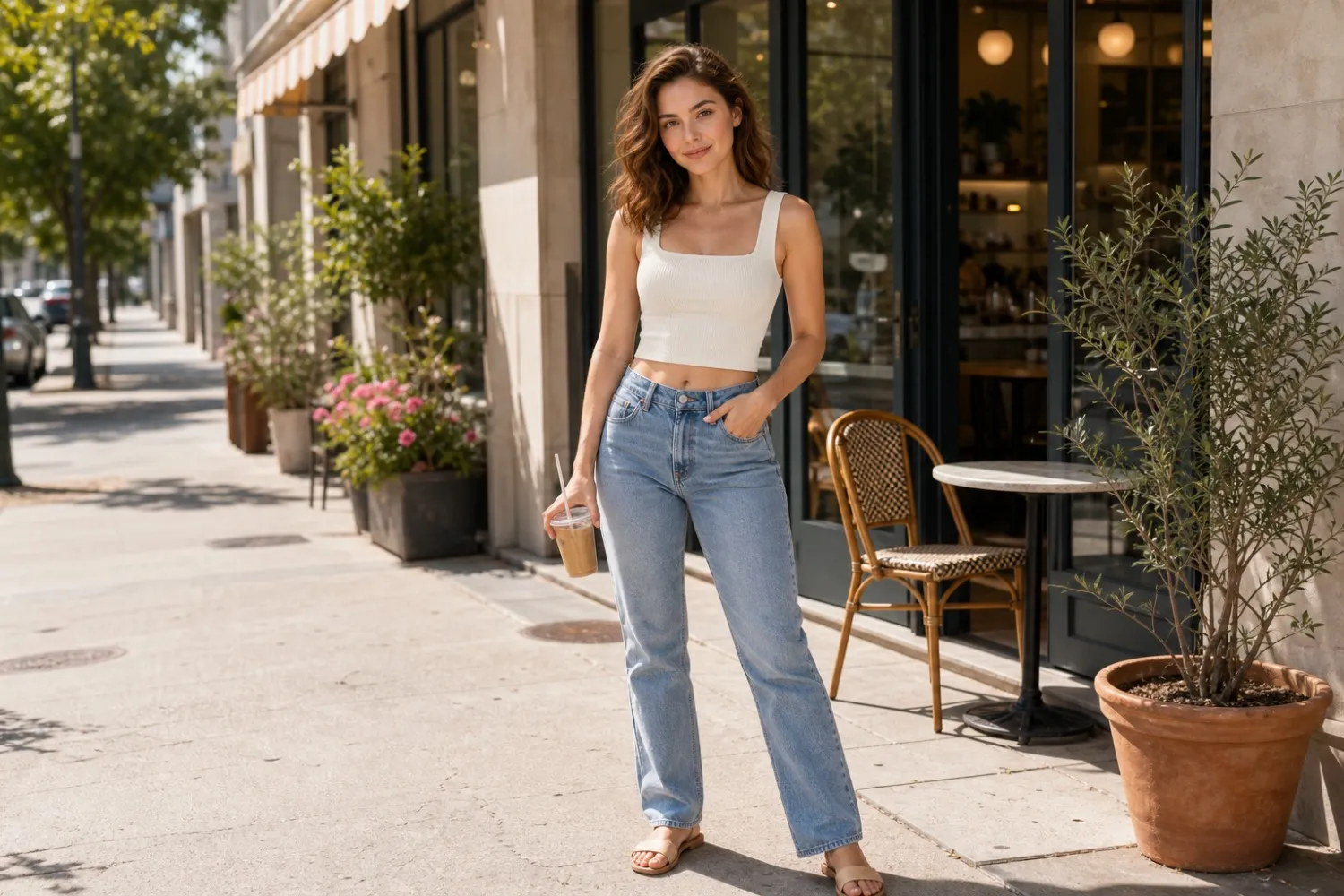 AI try-on preview of the OLCHEE crop tank top