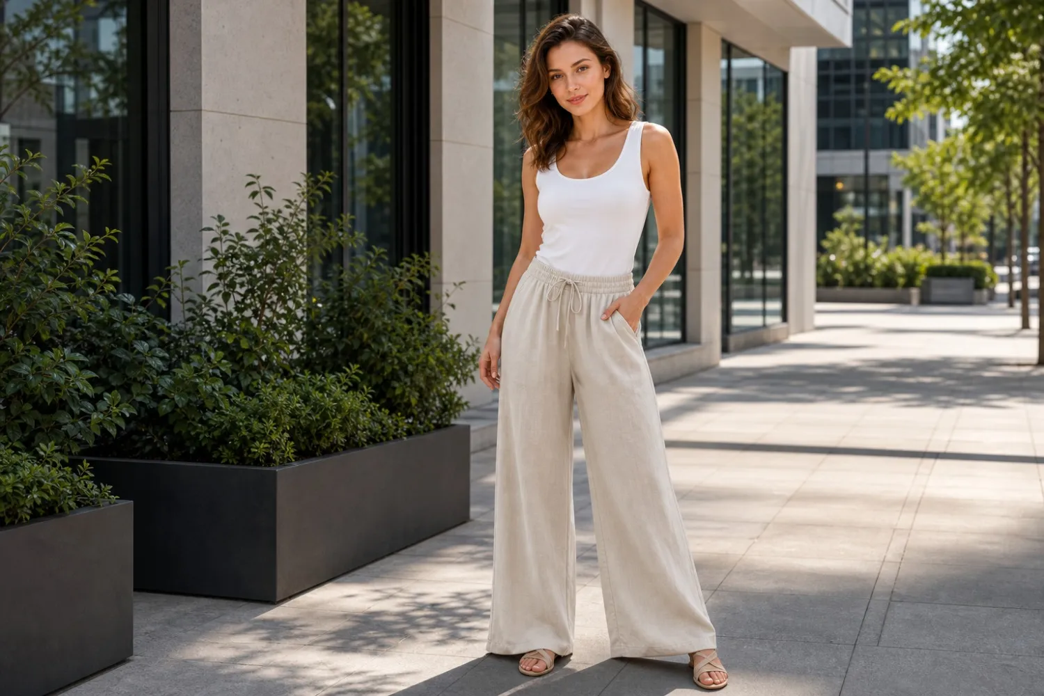 AI try-on preview of the Sampeel wide leg linen pants