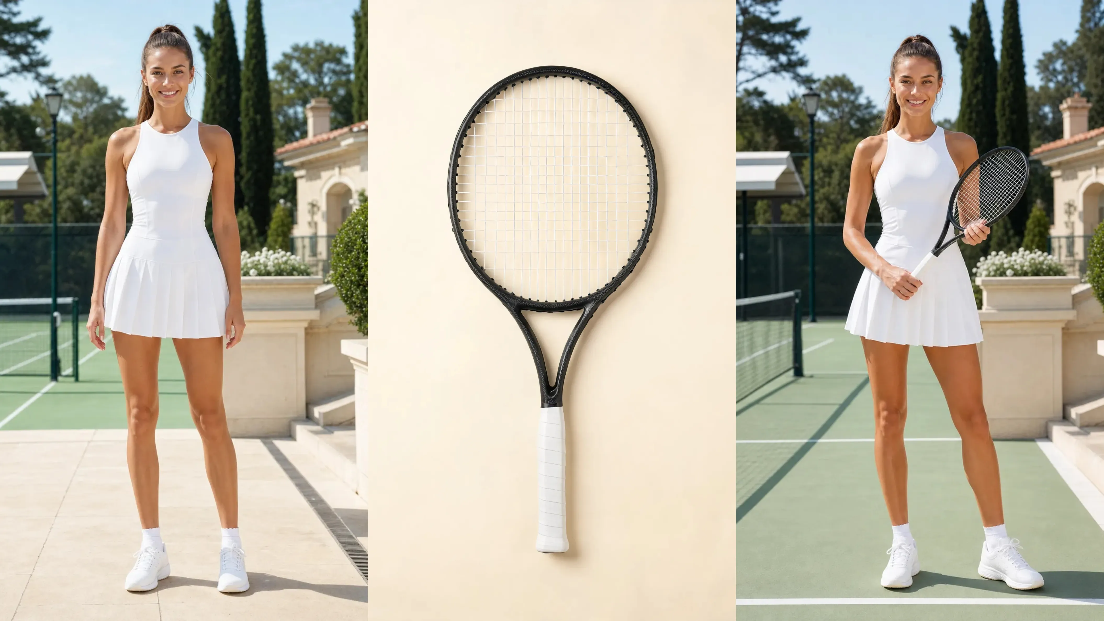 AI-generated sports equipment visualization featuring bicycles, tennis rackets, and fitness gear