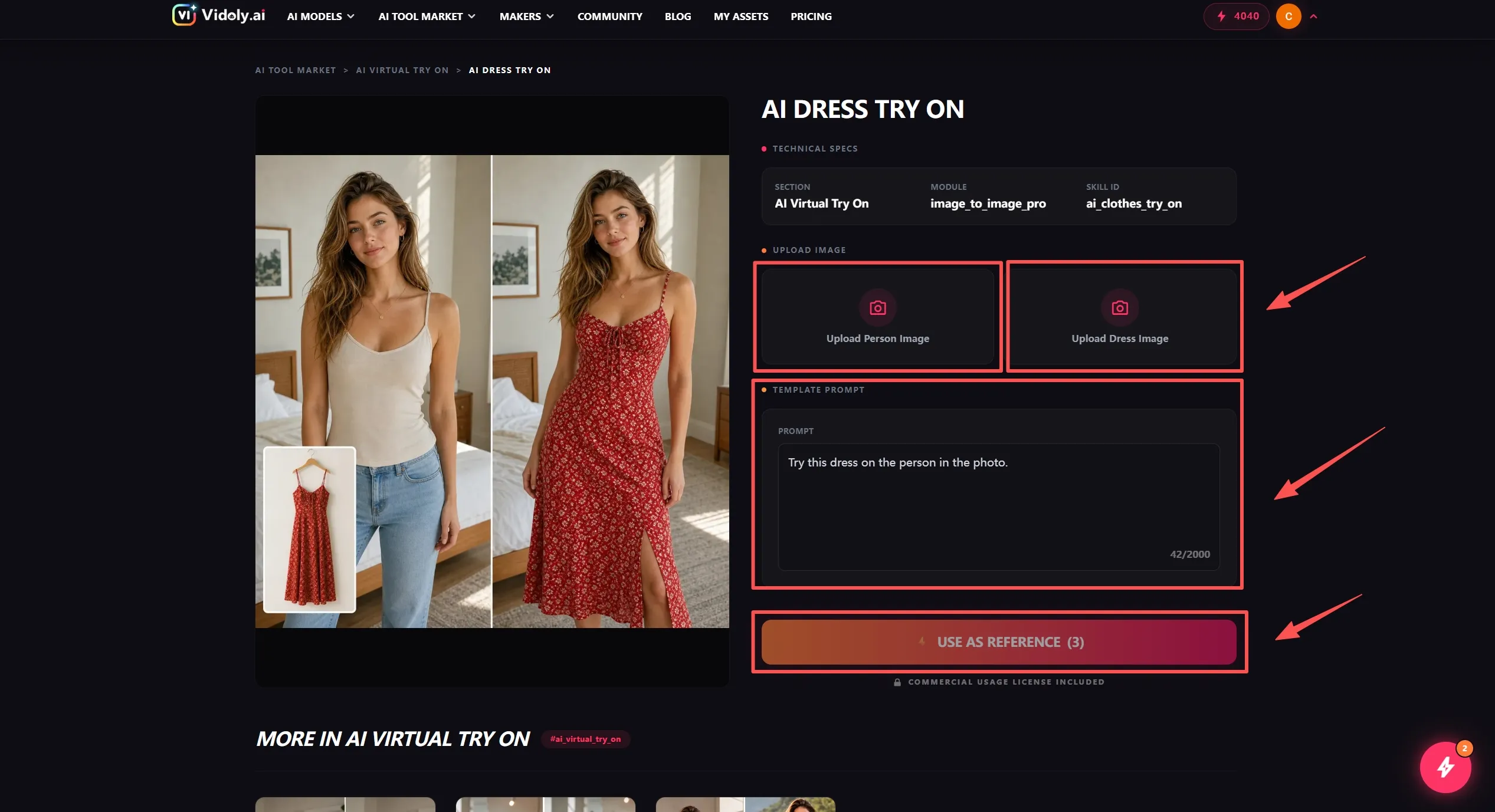 Generating a virtual try-on image using the USE AS REFERENCE button