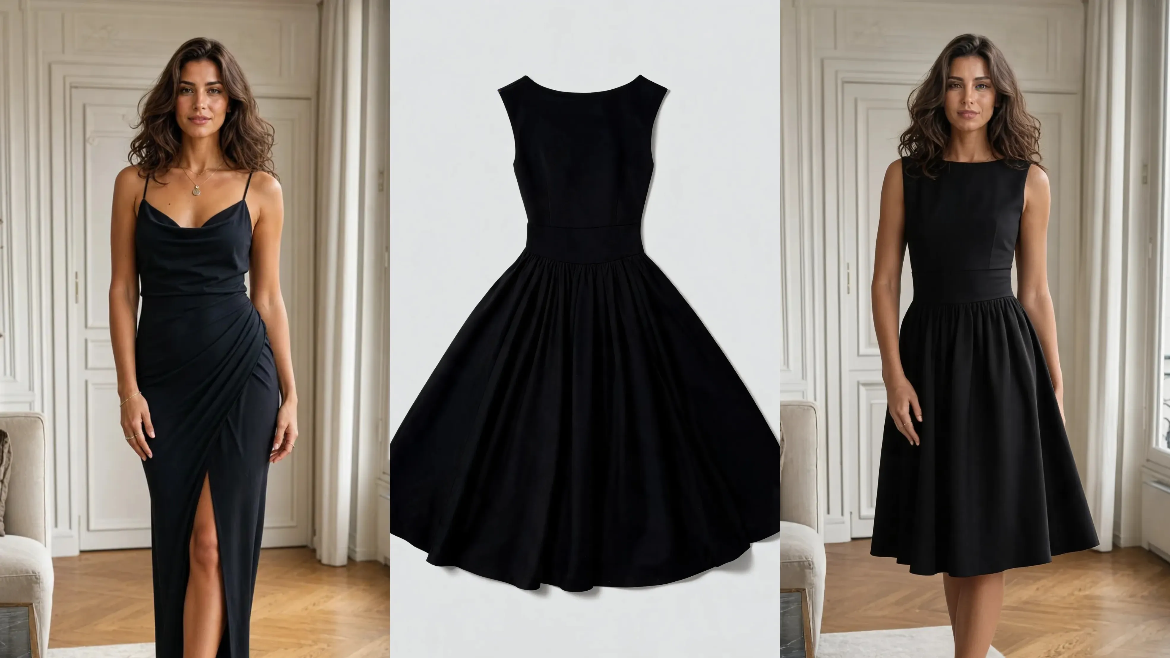 AI virtual try-on example featuring elegant dresses and formal fashion styles