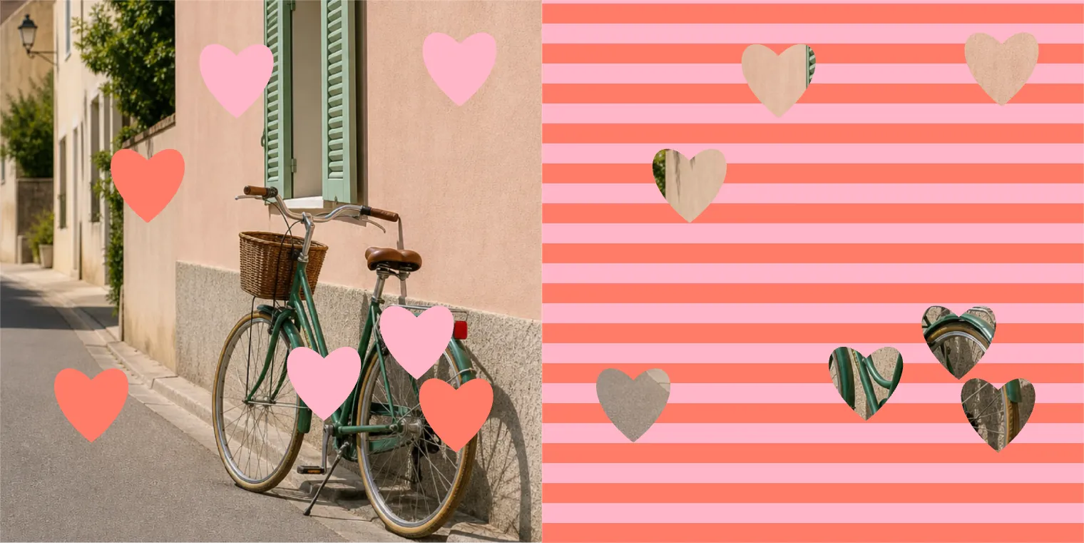 Doooot Image Generator example with a portrait photo and custom dots combined with a striped pattern layout