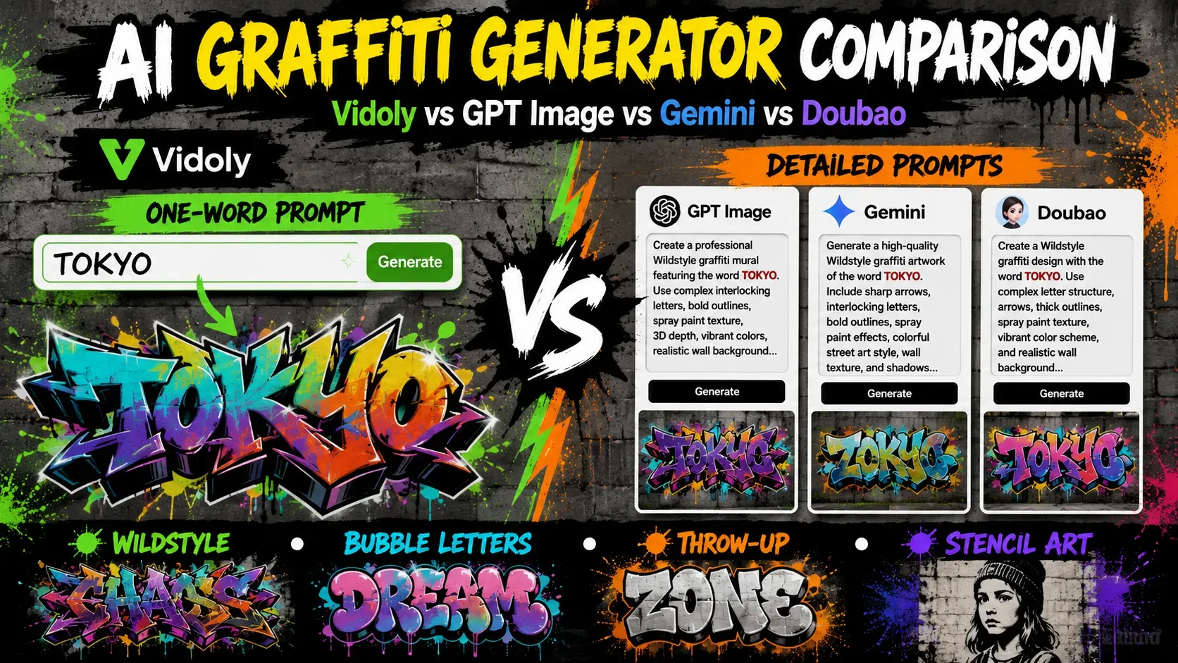 Best AI Graffiti Generator in 2026? Vidoly vs GPT Image vs Gemini vs Doubao Compared