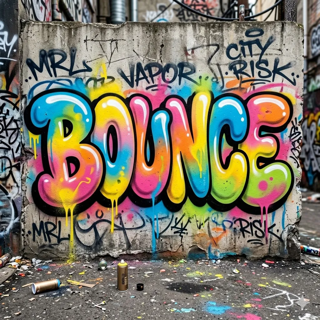 Examples created with Google Gemini across multiple text prompts including vibrant Bubble Letters graffiti with spray paint drips