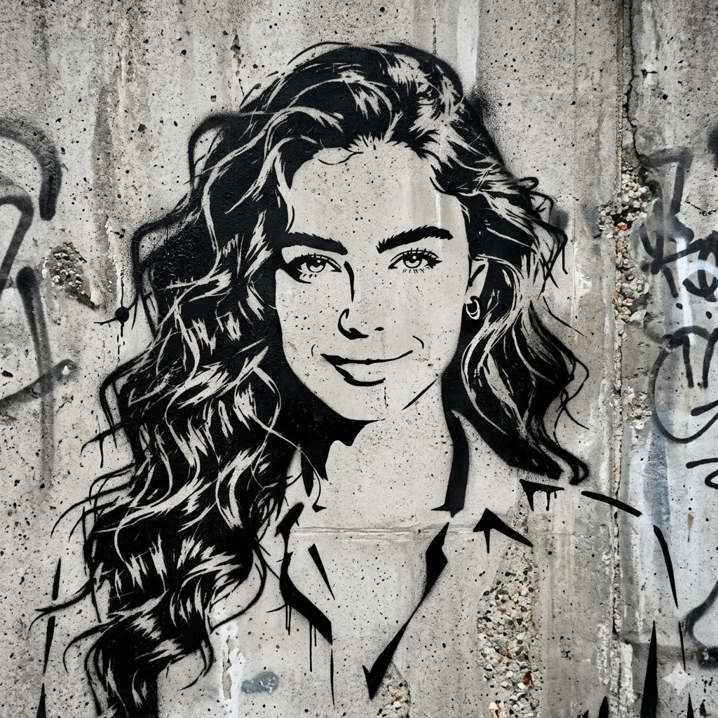 Examples created with Google Gemini across multiple image-to-image inputs including high-contrast black spray-painted stencil art graffiti portraits