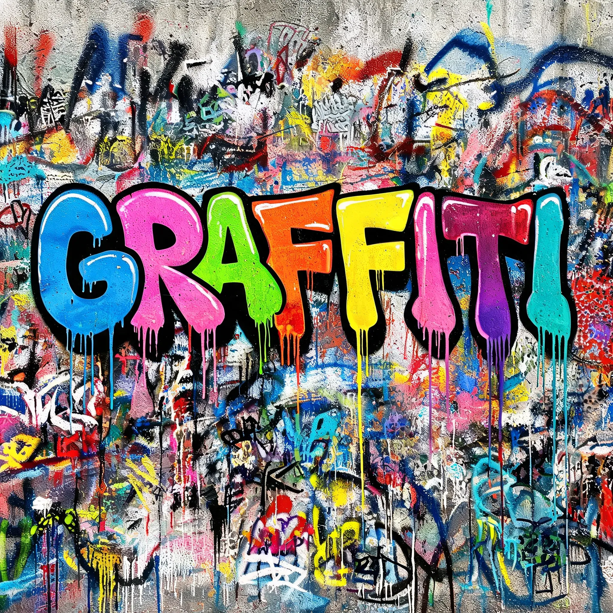 Examples created with Vidoly AI Graffiti Generator across multiple text prompts including Wildstyle graffiti typography with a single-word input