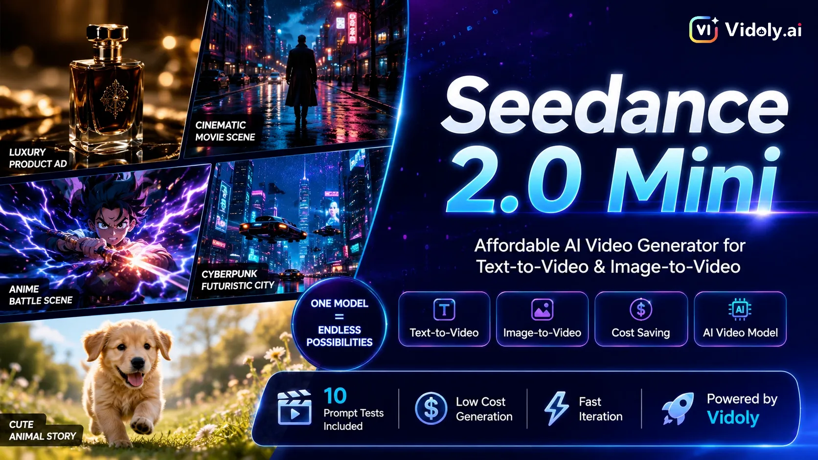 Examples created with Seedance 2.0 Mini across multiple video styles