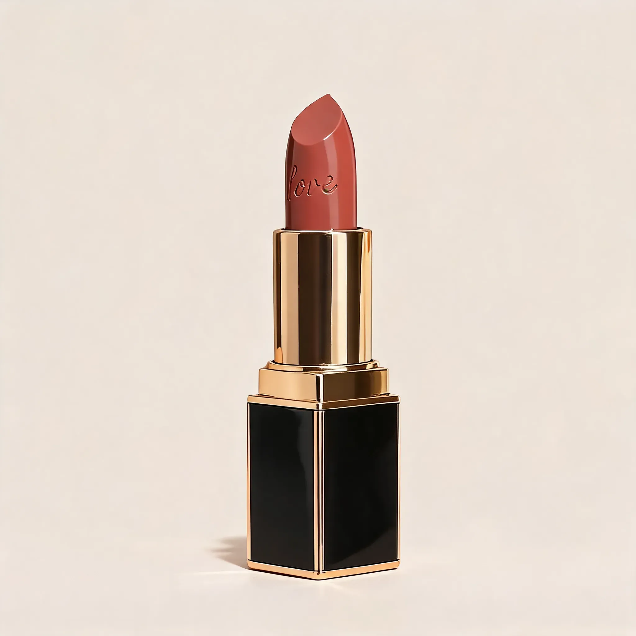 E-commerce product listing shot of a luxury cosmetics lipstick tube
