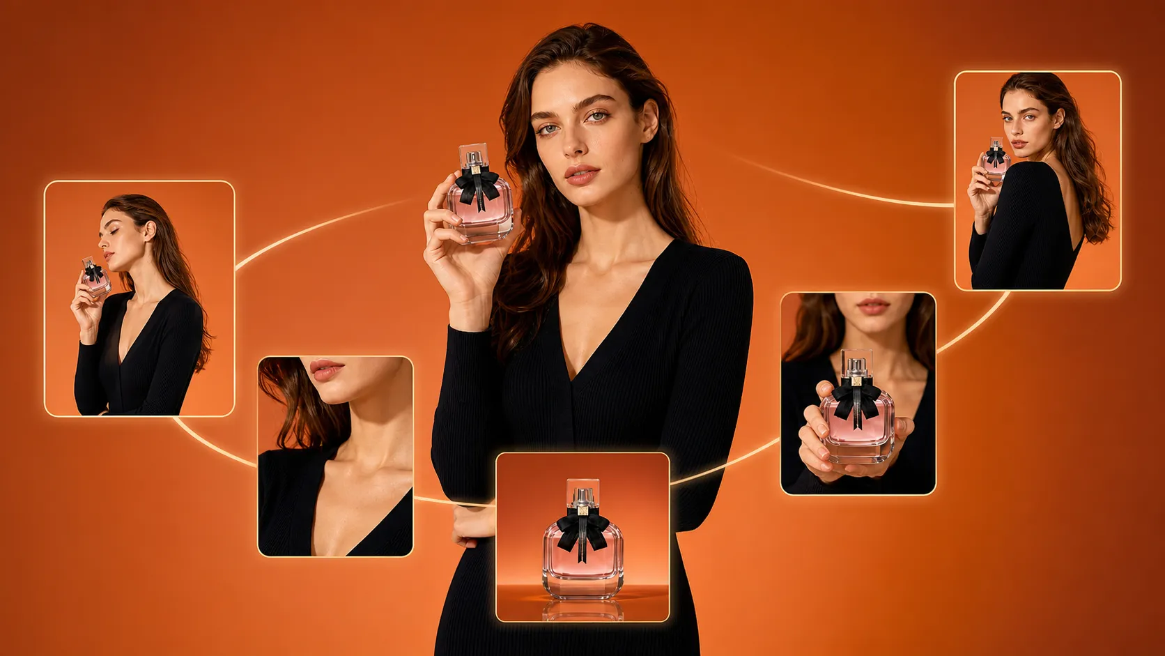 AI product marketing image generator transforming one product model photo into multiple high-converting ad creatives.