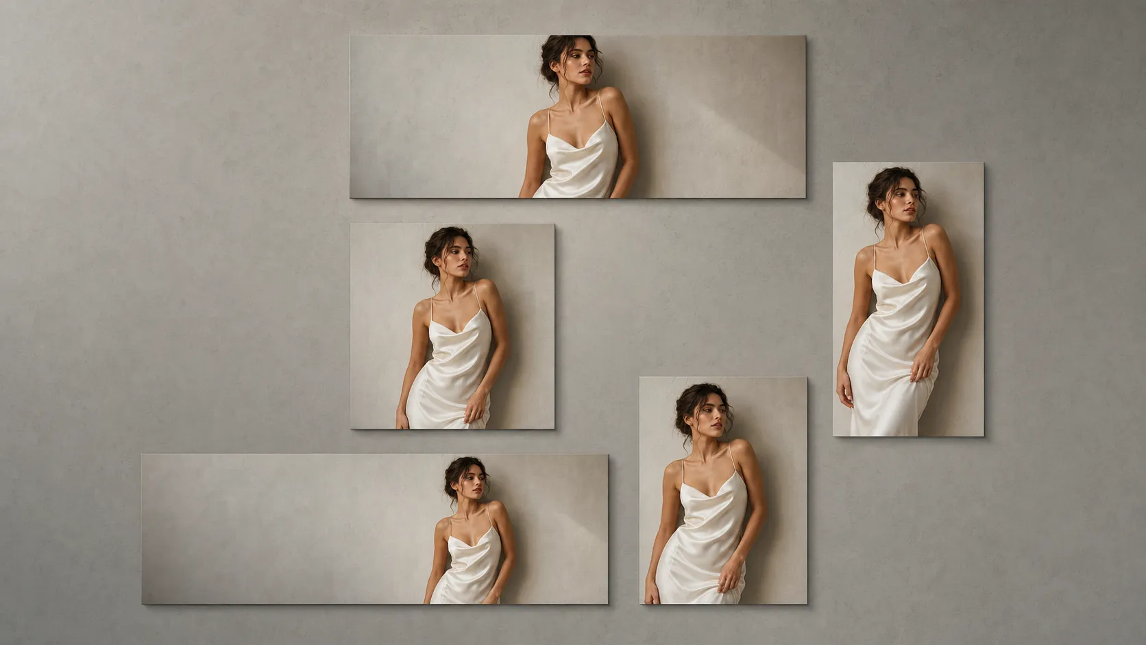 Omnichannel fashion marketing ad matrix showing different aspect ratios for Shopify banners, Instagram feeds, and TikTok ads.