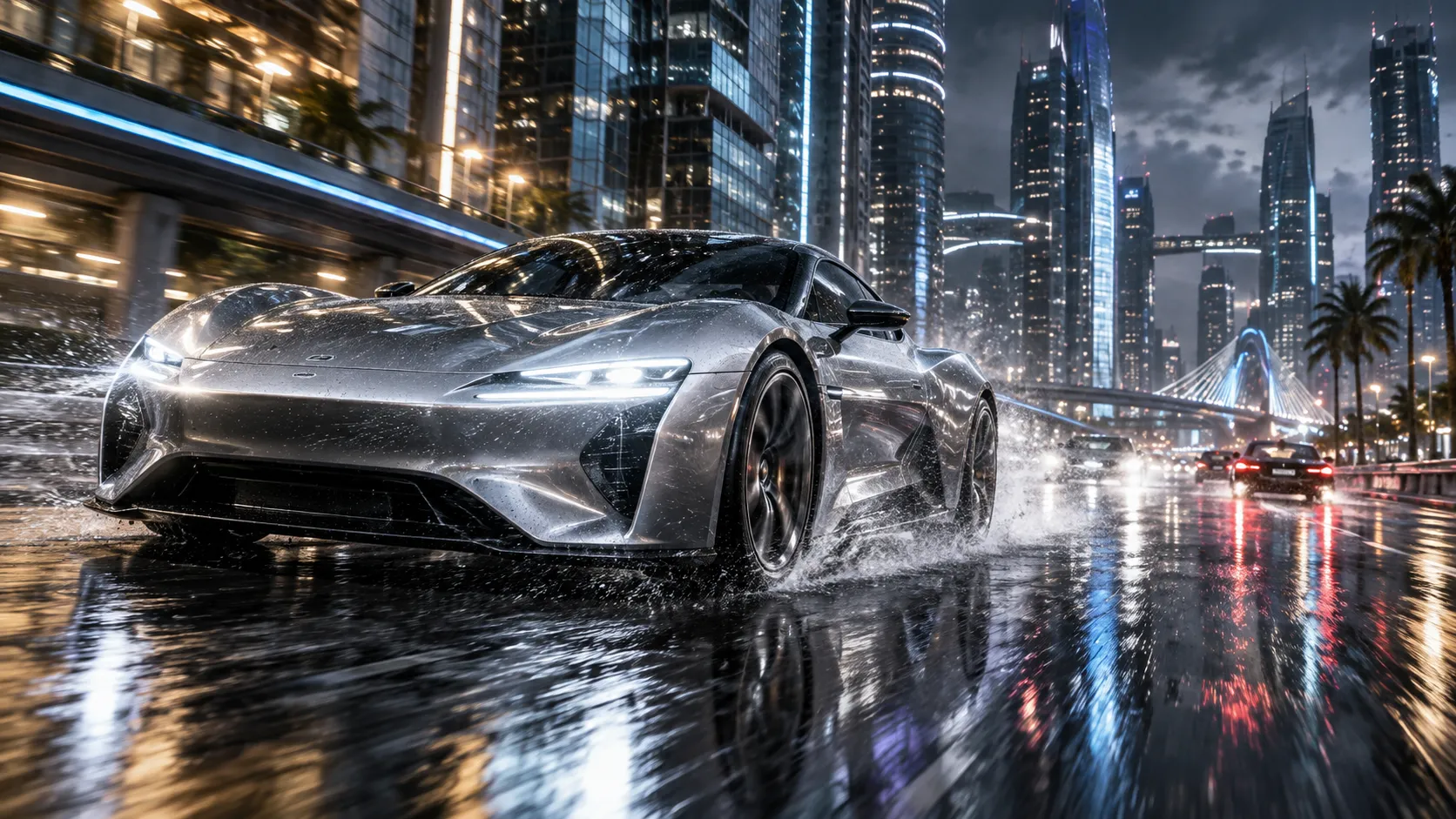 Futuristic sports car in a cinematic AI-generated advertisement