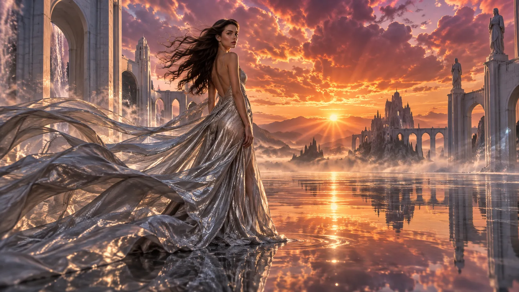 Surreal fashion campaign scene created with cinematic AI video generation