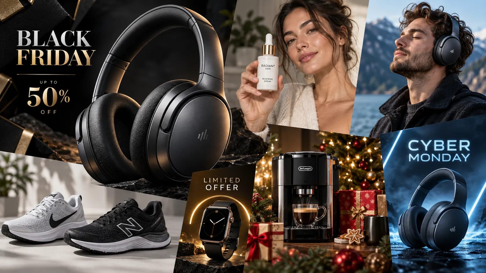 Black Friday and Cyber Monday ecommerce campaign visuals created for influencer and affiliate marketing