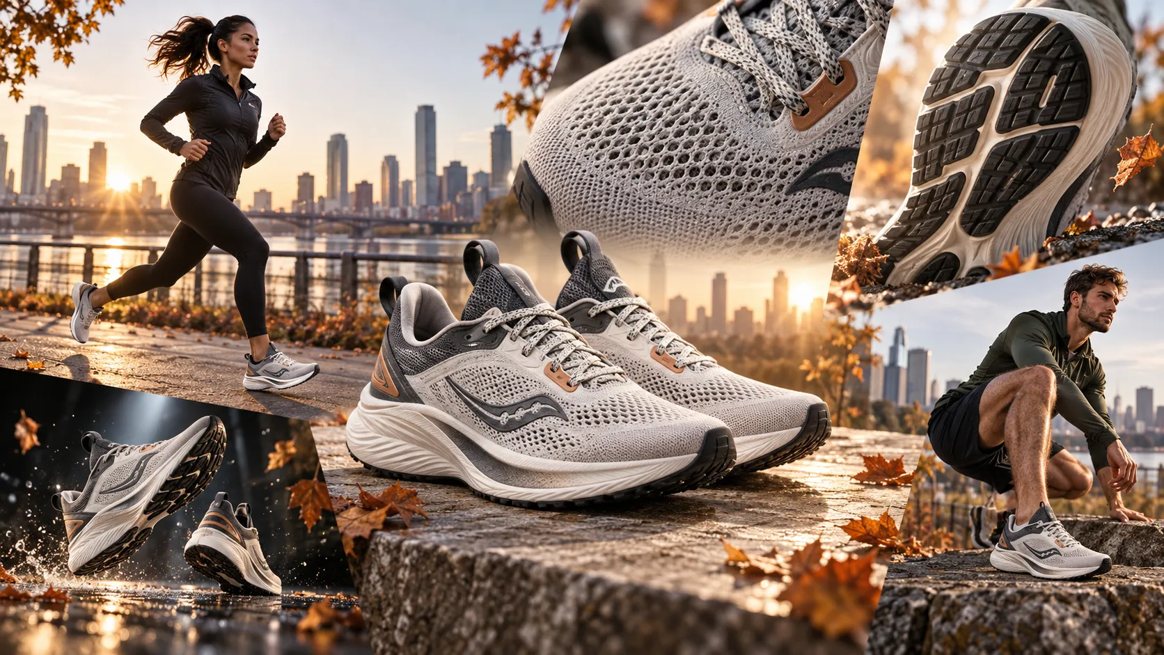 Running shoes transformed from clean product photography into seasonal lifestyle and short-form video content