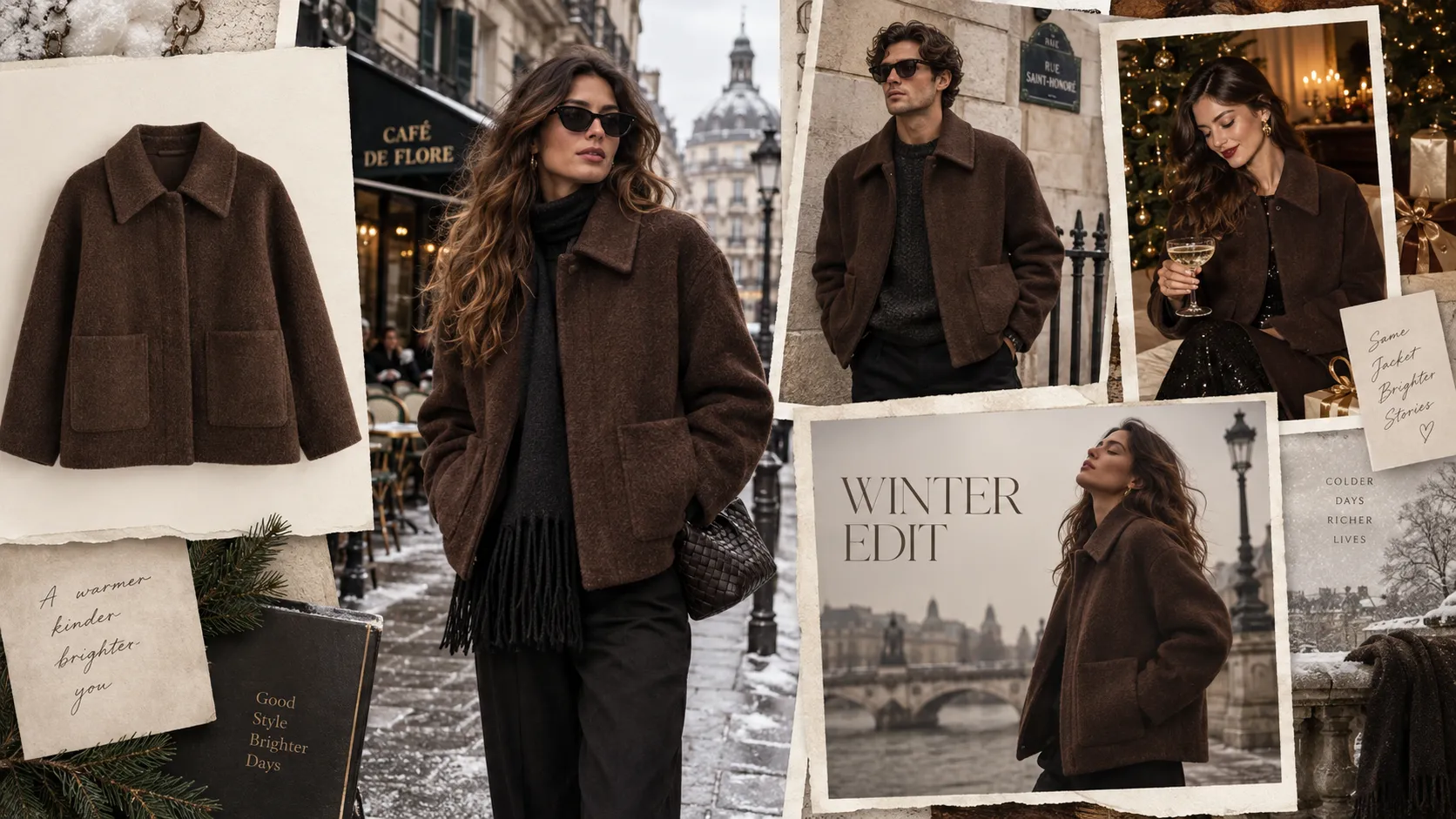 Fashion influencer showcasing a winter jacket across seasonal ecommerce and social content