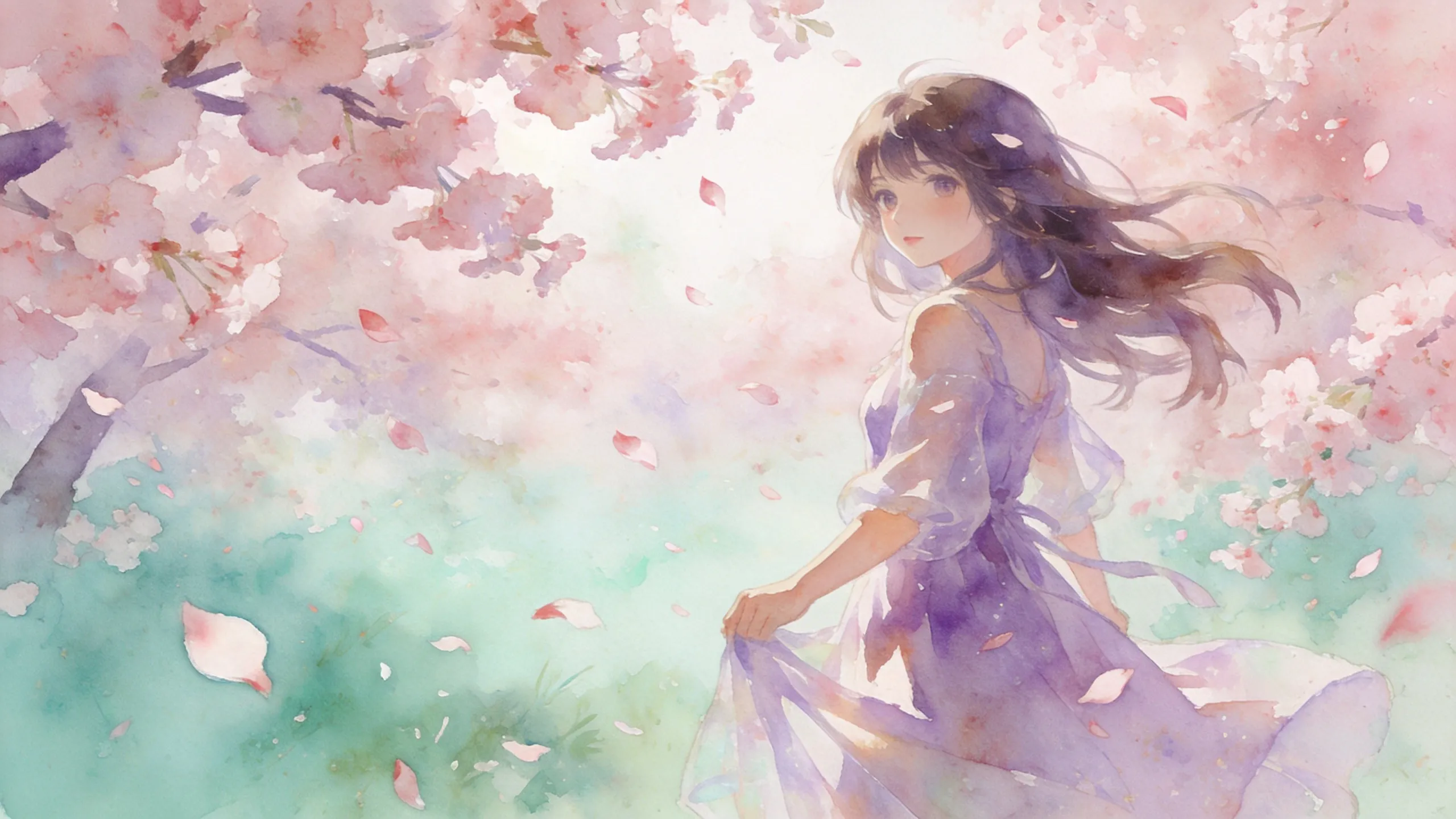 anime illustration in watercolor painting style, soft brush strokes and pastel tones