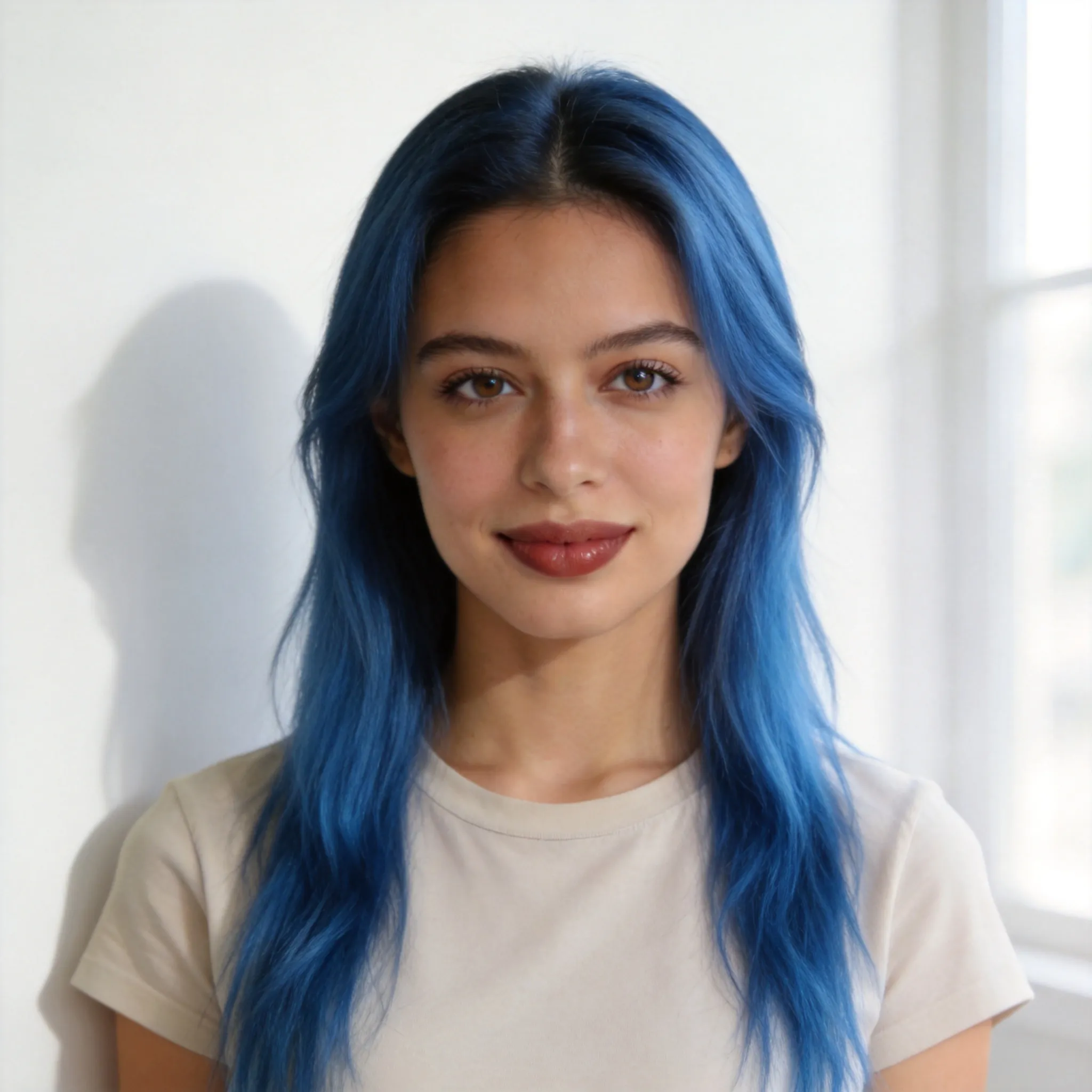 Change my hair color to blue.