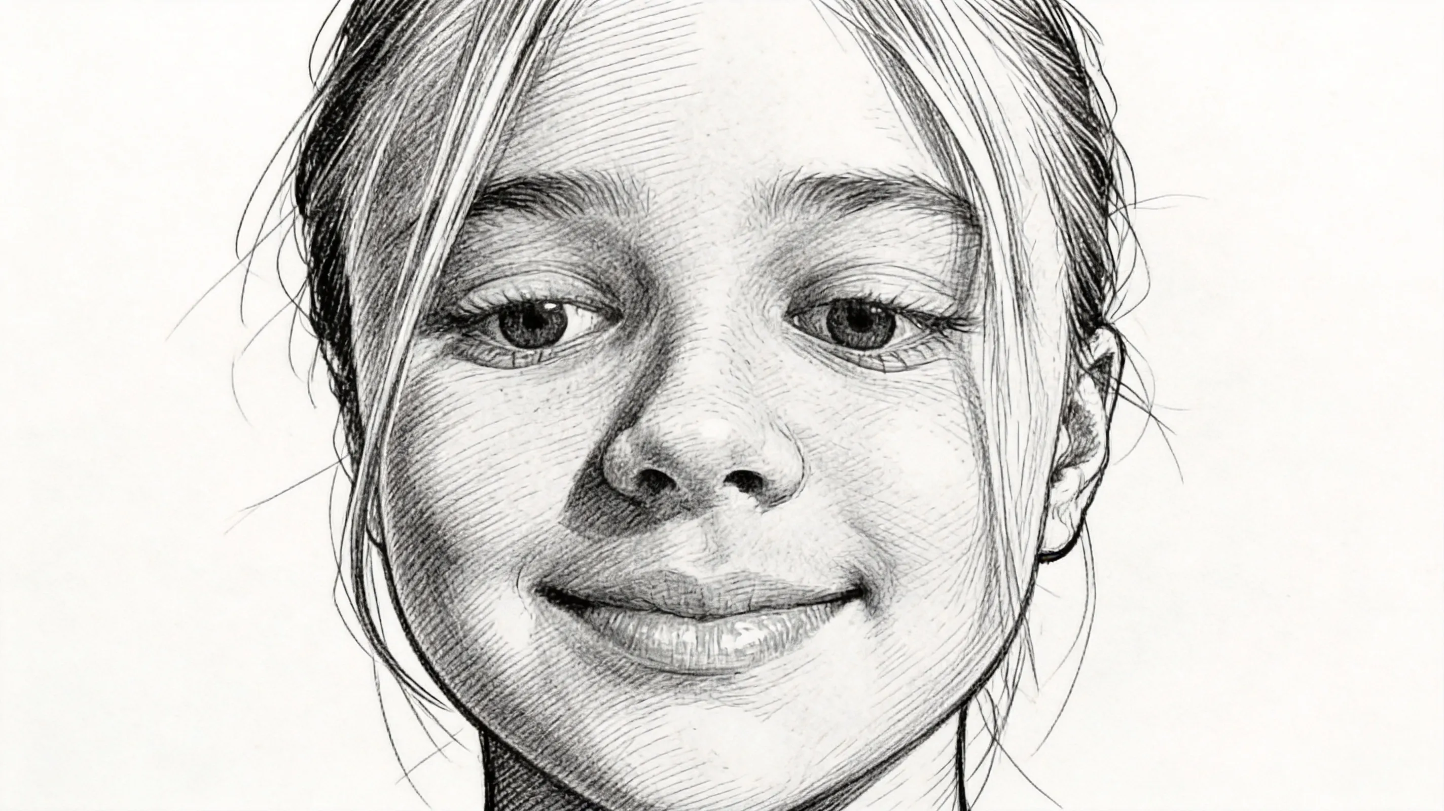 Recreate the uploaded portrait photo as a hyper-realistic line sketch. Focus the entire rendering on the face: use pencil lines of varying density, weight, and hatching to draw every shadow, highlight, and facial detail—there should be no soft, blended shading, only linework defining light and dark. Keep contour lines sharp and expressive, use layered cross-hatching to build volume and texture, and maintain the character’s exact likeness and expression. The rest of the portrait and background should be simple and unobtrusive, so all attention stays on the linework of the face. Hand-drawn, authentic pencil sketch texture, high detail, pure black and white, no distortion.