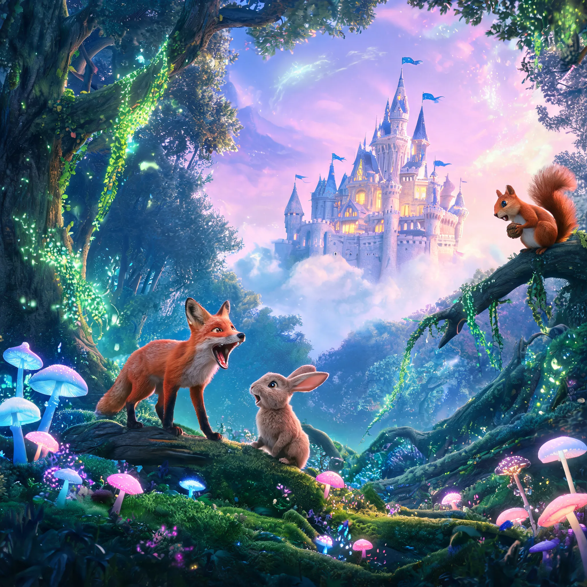Magical forest, talking animals, floating castle