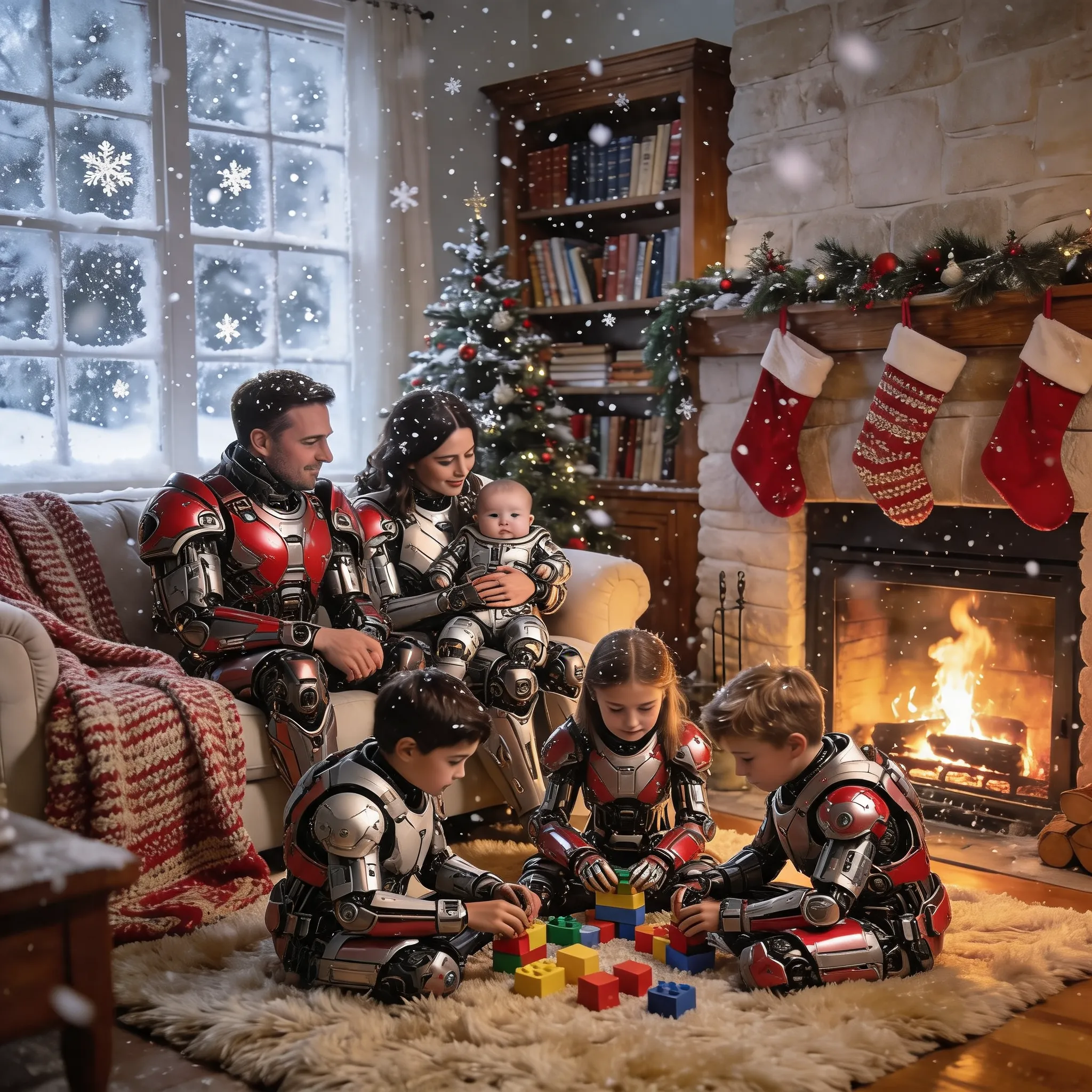 Replace all people in the image with futuristic battle armor. Keep their poses, facial features, and identities unchanged. Highly detailed sci-fi combat suits, realistic materials, cinematic lighting, premium design, high quality.