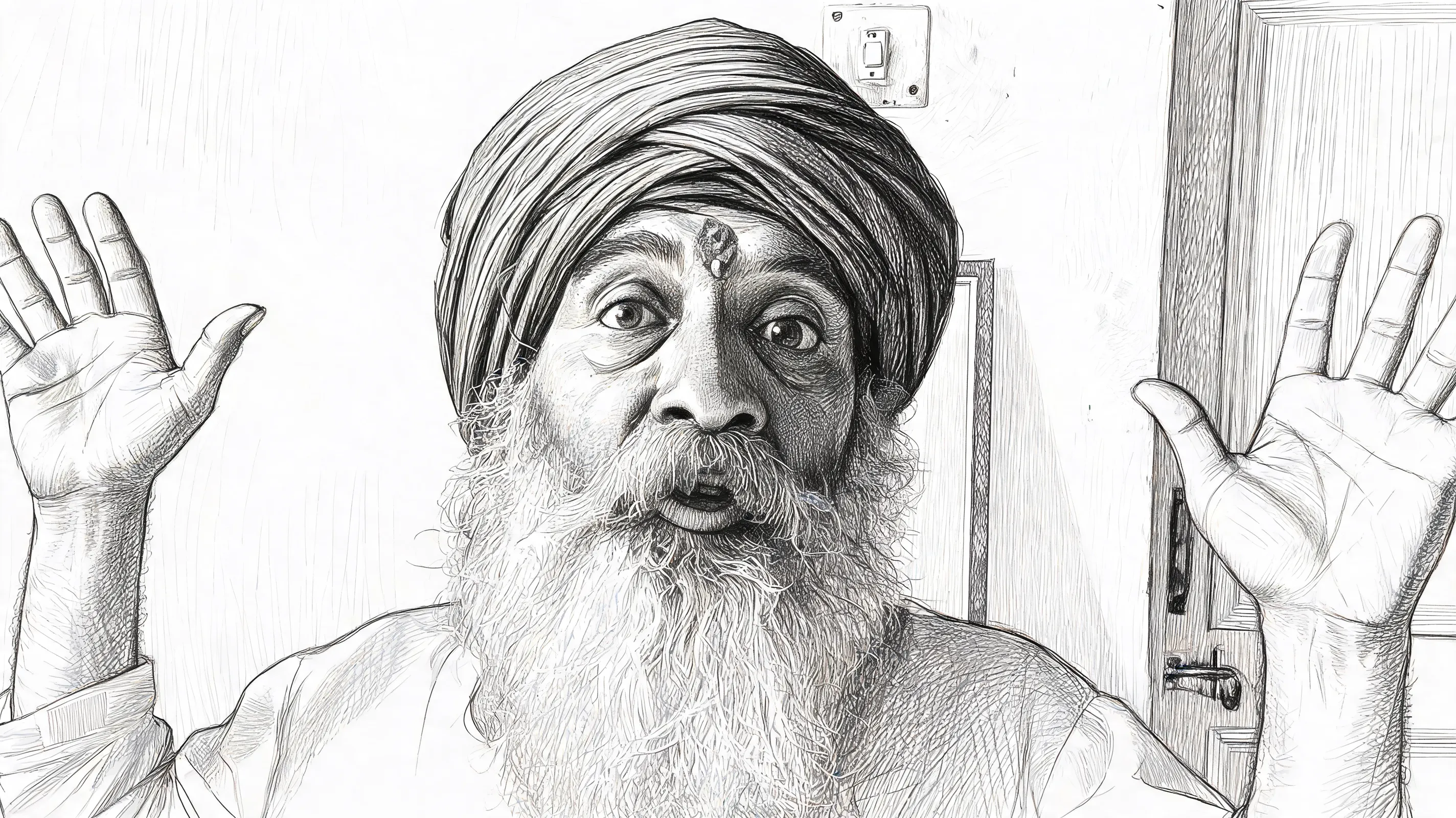 Recreate the uploaded portrait photo as a hyper-realistic line sketch. Focus the entire rendering on the face: use pencil lines of varying density, weight, and hatching to draw every shadow, highlight, and facial detail—there should be no soft, blended shading, only linework defining light and dark. Keep contour lines sharp and expressive, use layered cross-hatching to build volume and texture, and maintain the character’s exact likeness and expression. The rest of the portrait and background should be simple and unobtrusive, so all attention stays on the linework of the face. Hand-drawn, authentic pencil sketch texture, high detail, pure black and white, no distortion.