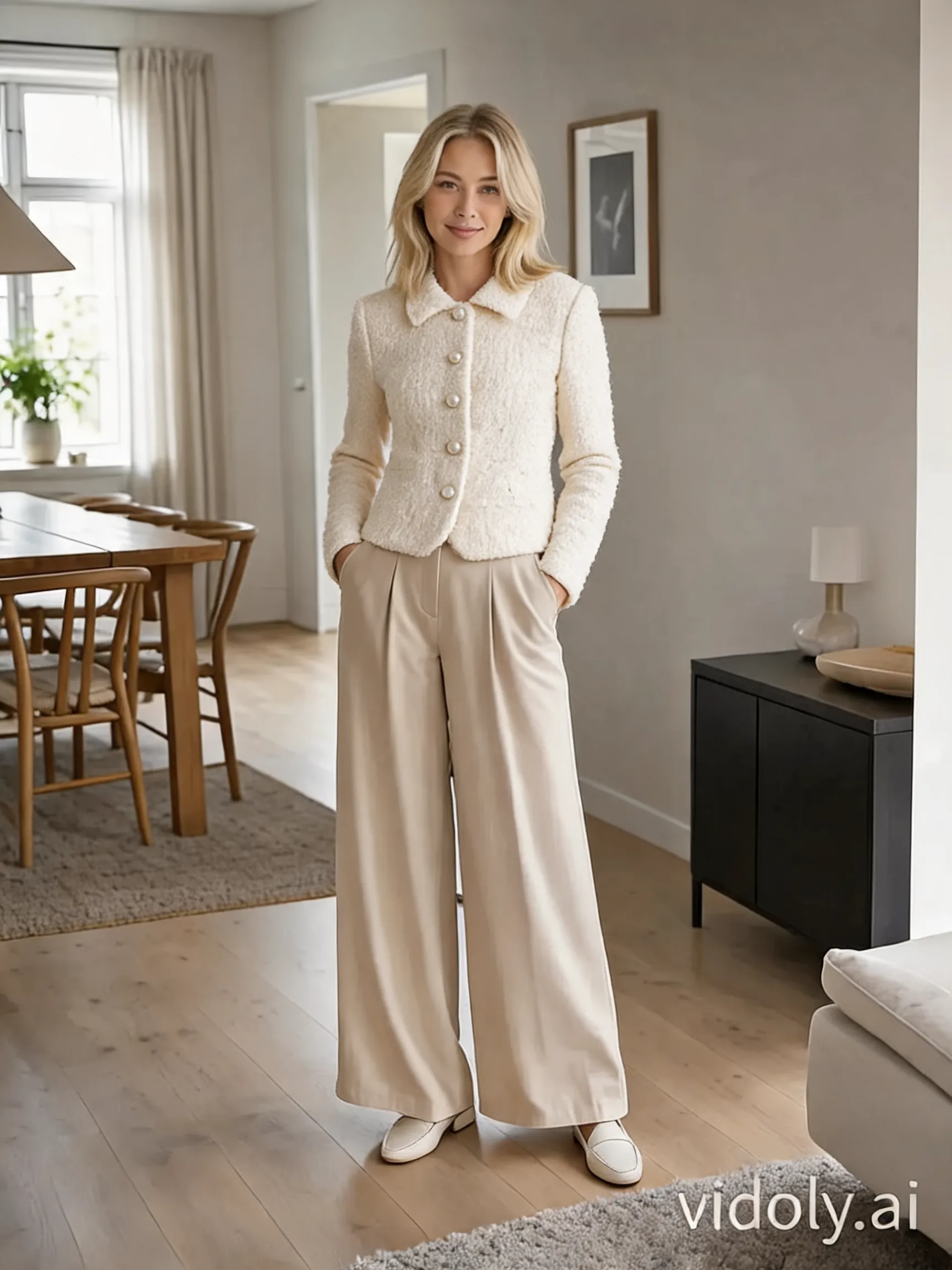 Try this clothing item on the person in the photo. The inner white layer remains unchanged. Put on a coat over the inner layer.