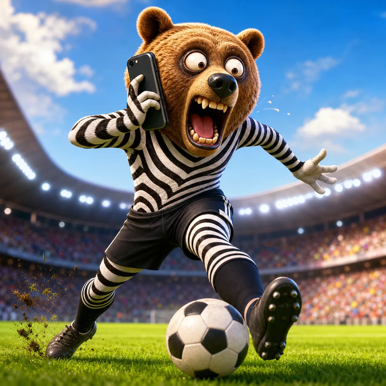 Generate this Italian Brainrot for me: - {head}: Bear - {body}: zebra - {special_item}: phone - {character_role}: footballer