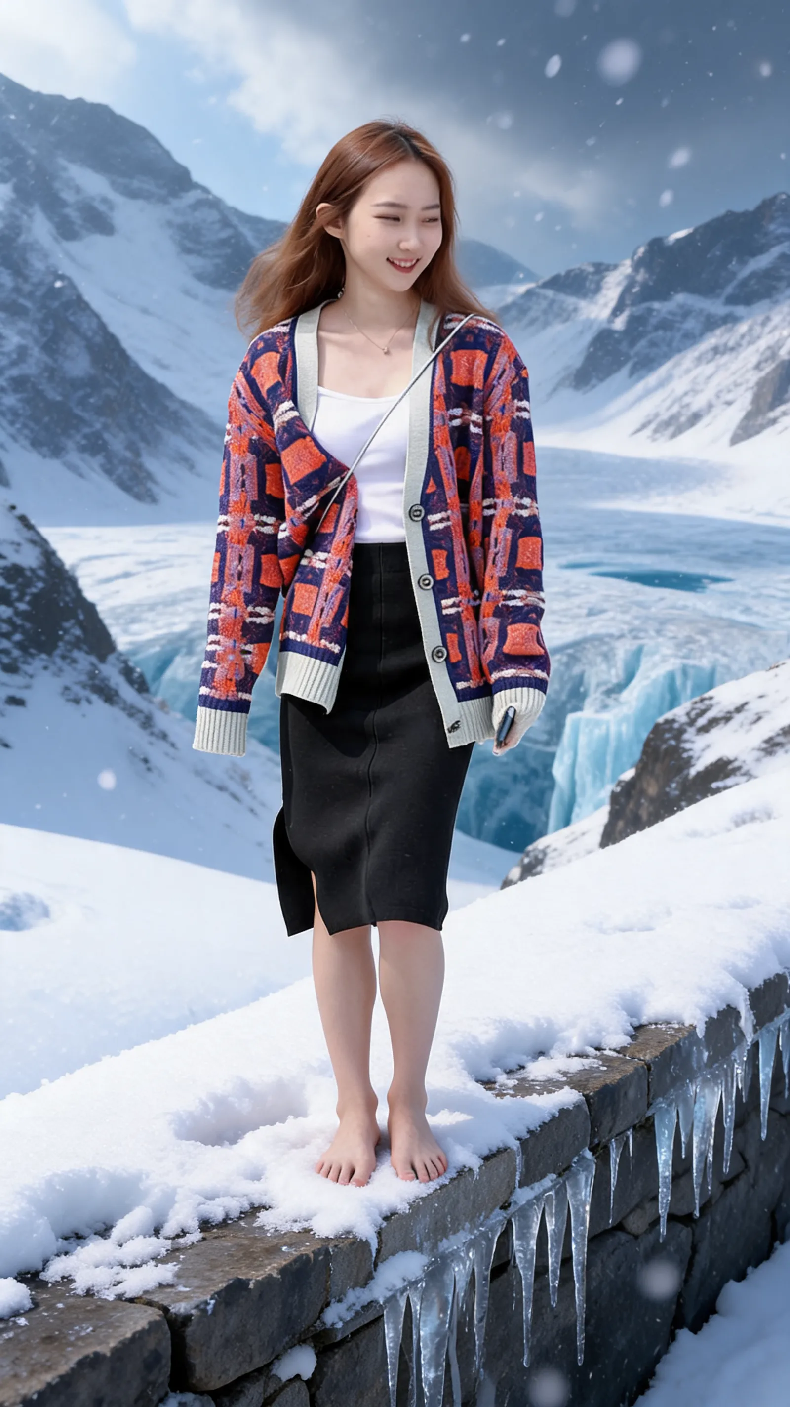 Make me a professional environmental portrait with a snow world background replacement.