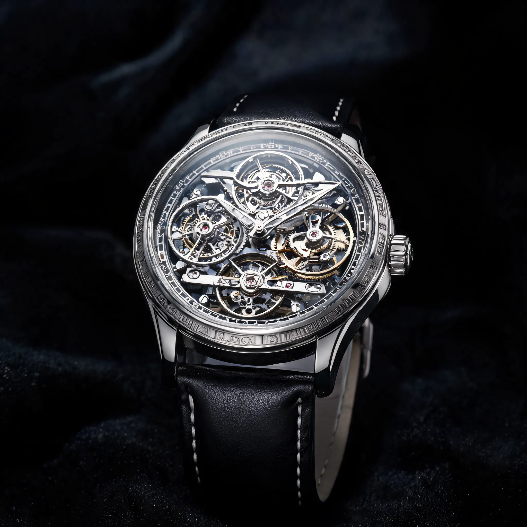 Luxury watch 3D showcase, metallic materials, precise mechanical details, product visualization