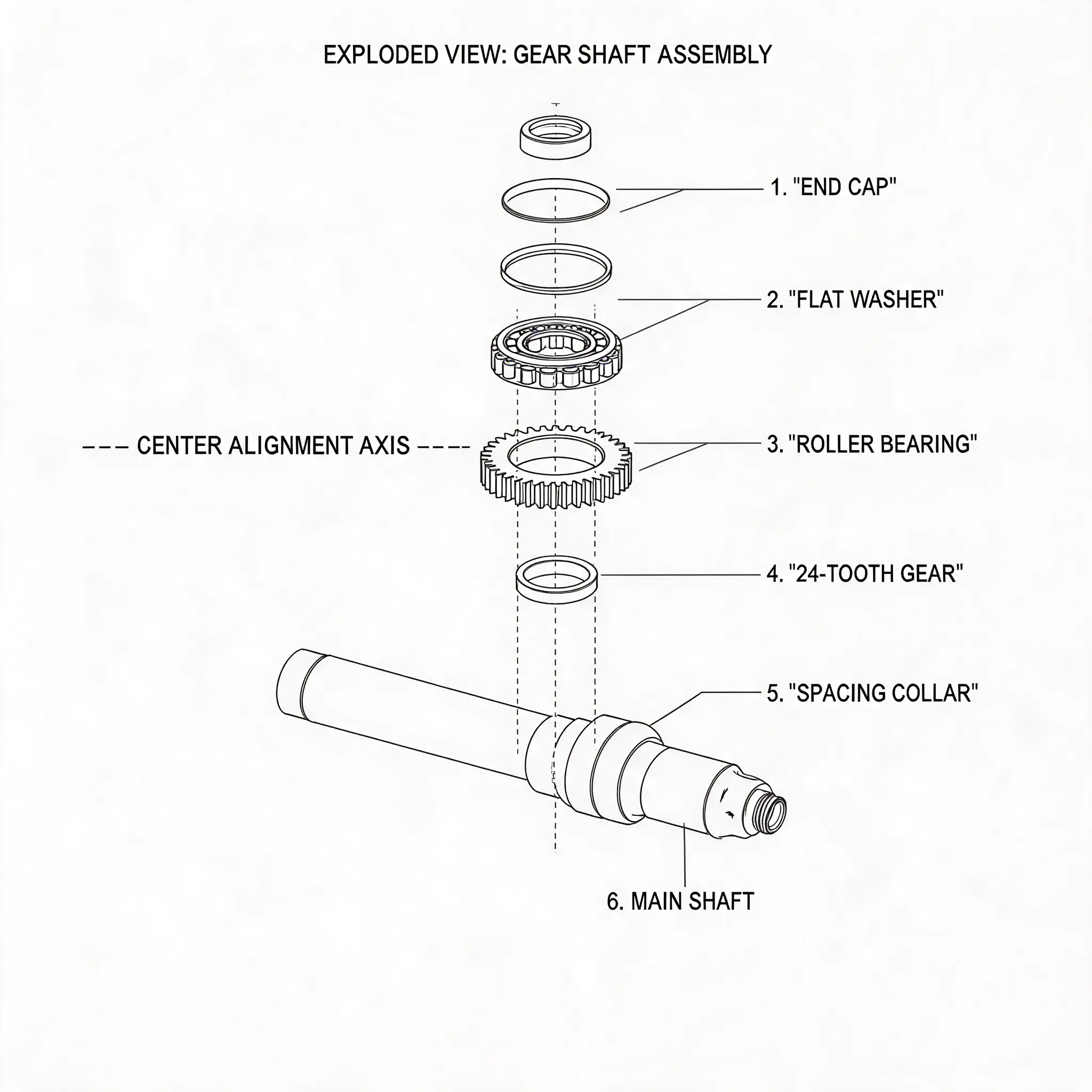 Industrial parts assembly, mechanical visualization, engineering details, exploded view