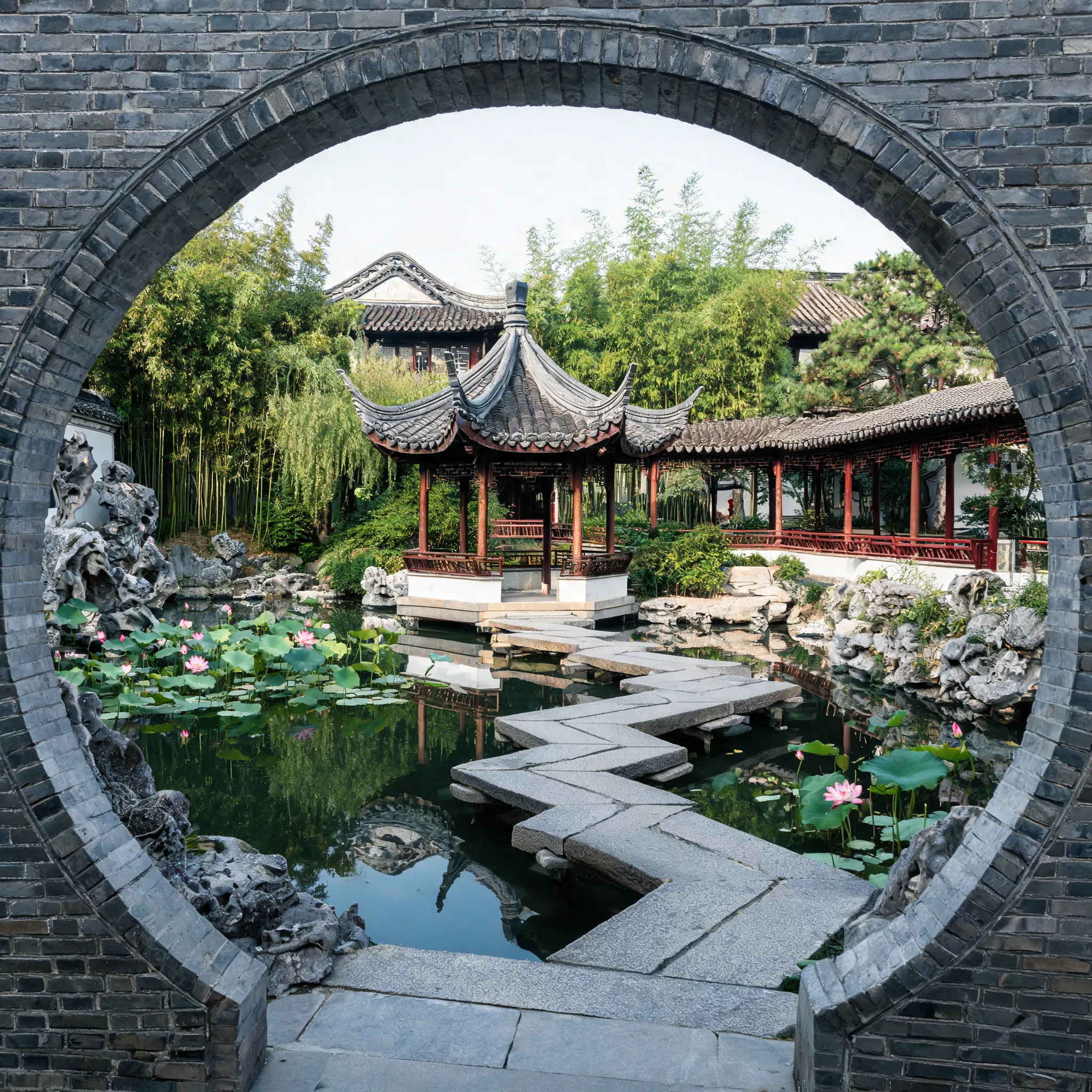 Traditional Chinese garden layout, architectural visualization, terrain modeling, landscape design