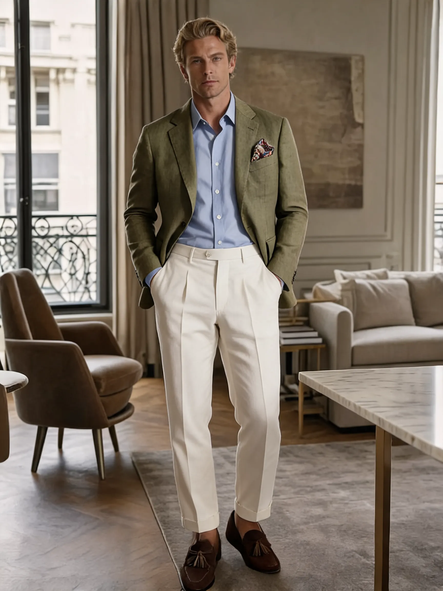Try this clothing item on the person in the photo.