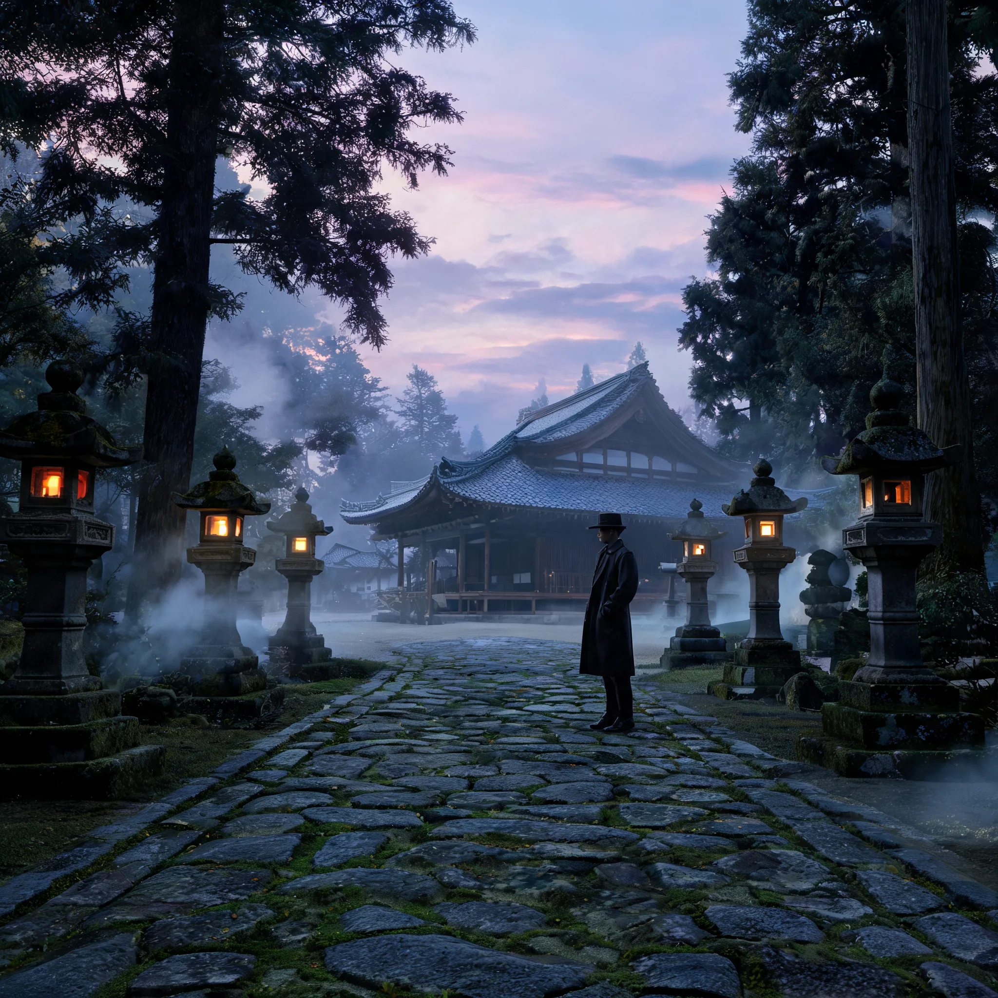 Kyoto temple mystery, Japanese composition aesthetics, slow-motion narrative, Zen empty shots, Japanese detective film