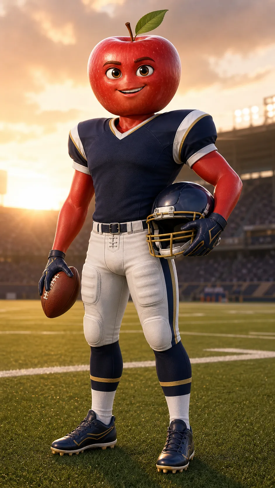 Generate this fruit charater for me: - [FRUIT]: apple - [ROLE]: football player