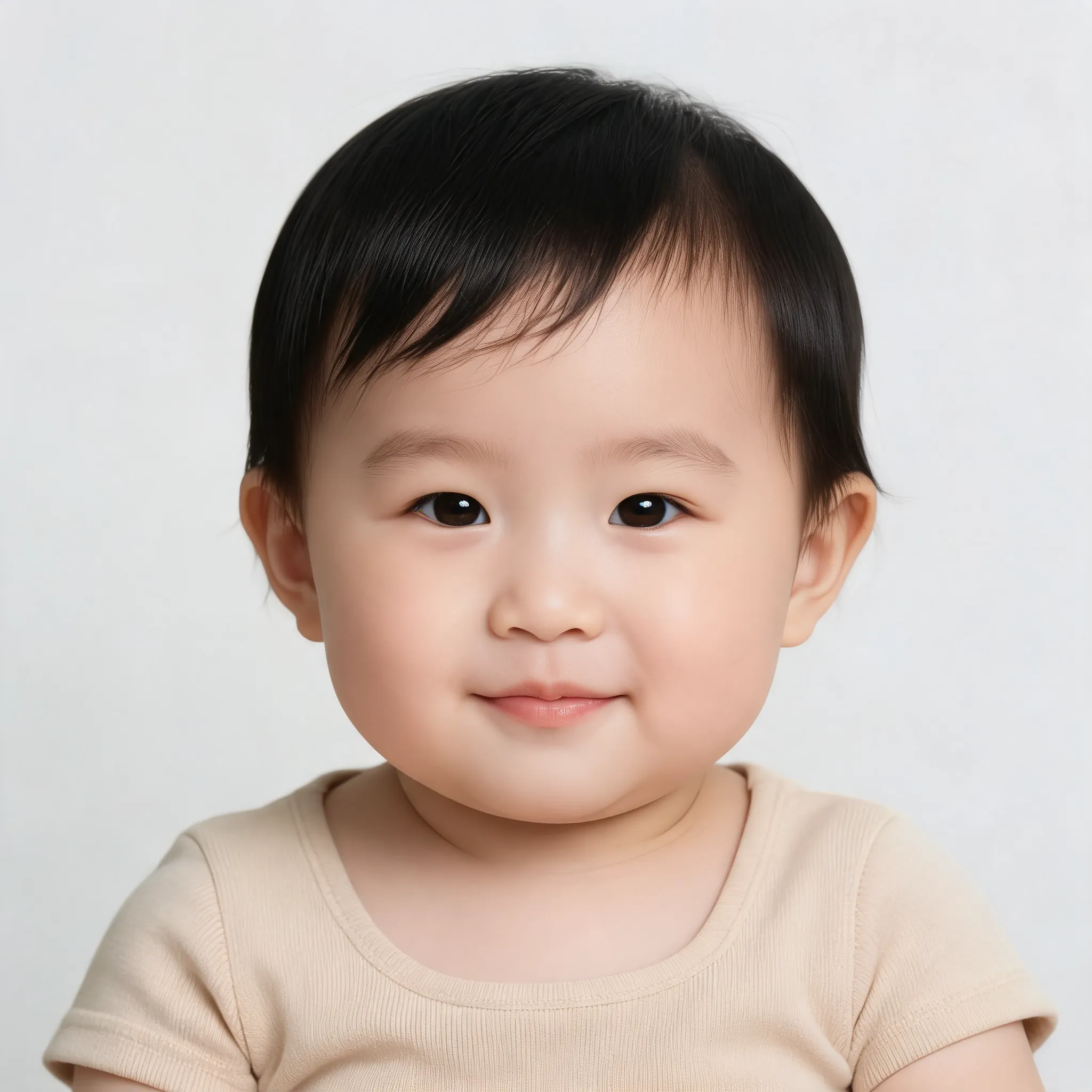 Generate a realistic baby portrait based on the uploaded parent photo or parent photos. Create an imagined future baby with natural facial features, soft baby skin, bright eyes, and a cute expression. Keep the result realistic, warm, and suitable for sharing with family or on social media.