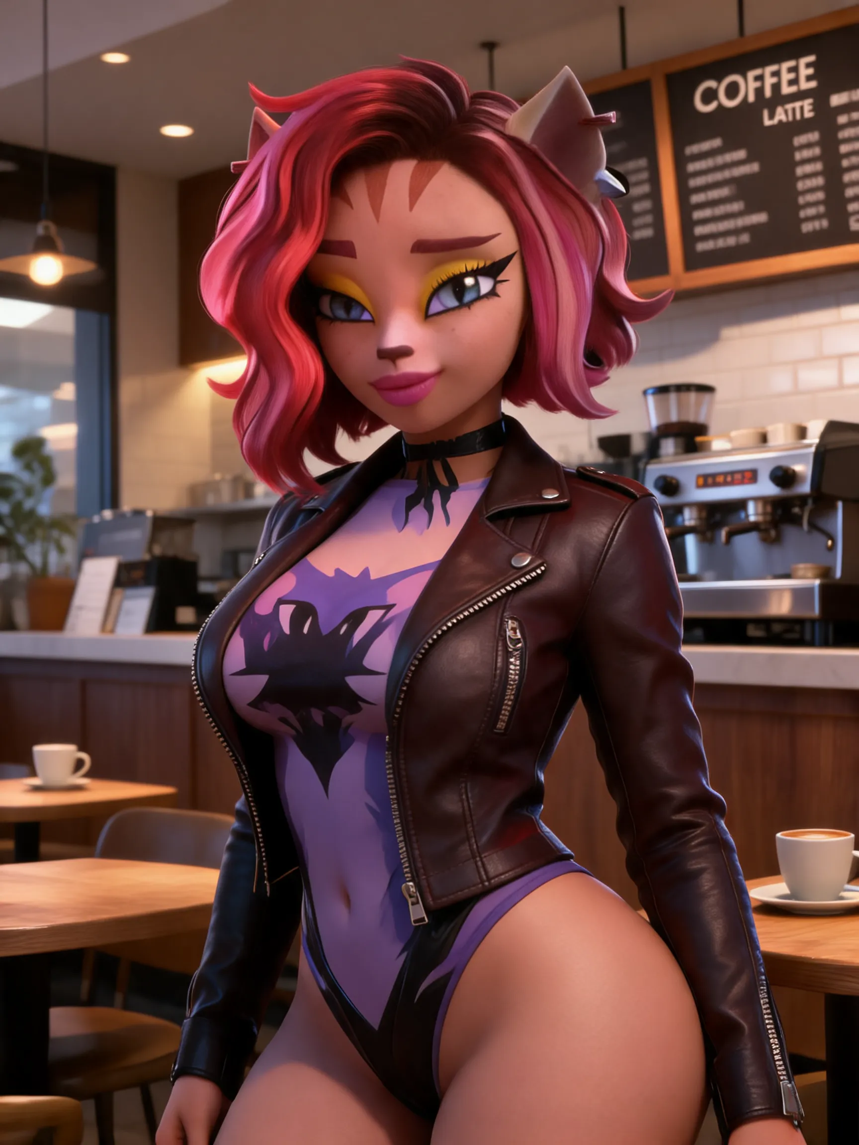 Toralei Stripe is a model looking curvy werecat with a voluptuous body that features a robust chest, fat hips, gigantic watermelon sized breasts that bounce and shake every time she walks, and a gigantic plus sized bubble butt that jiggles and shakes every time she walks.