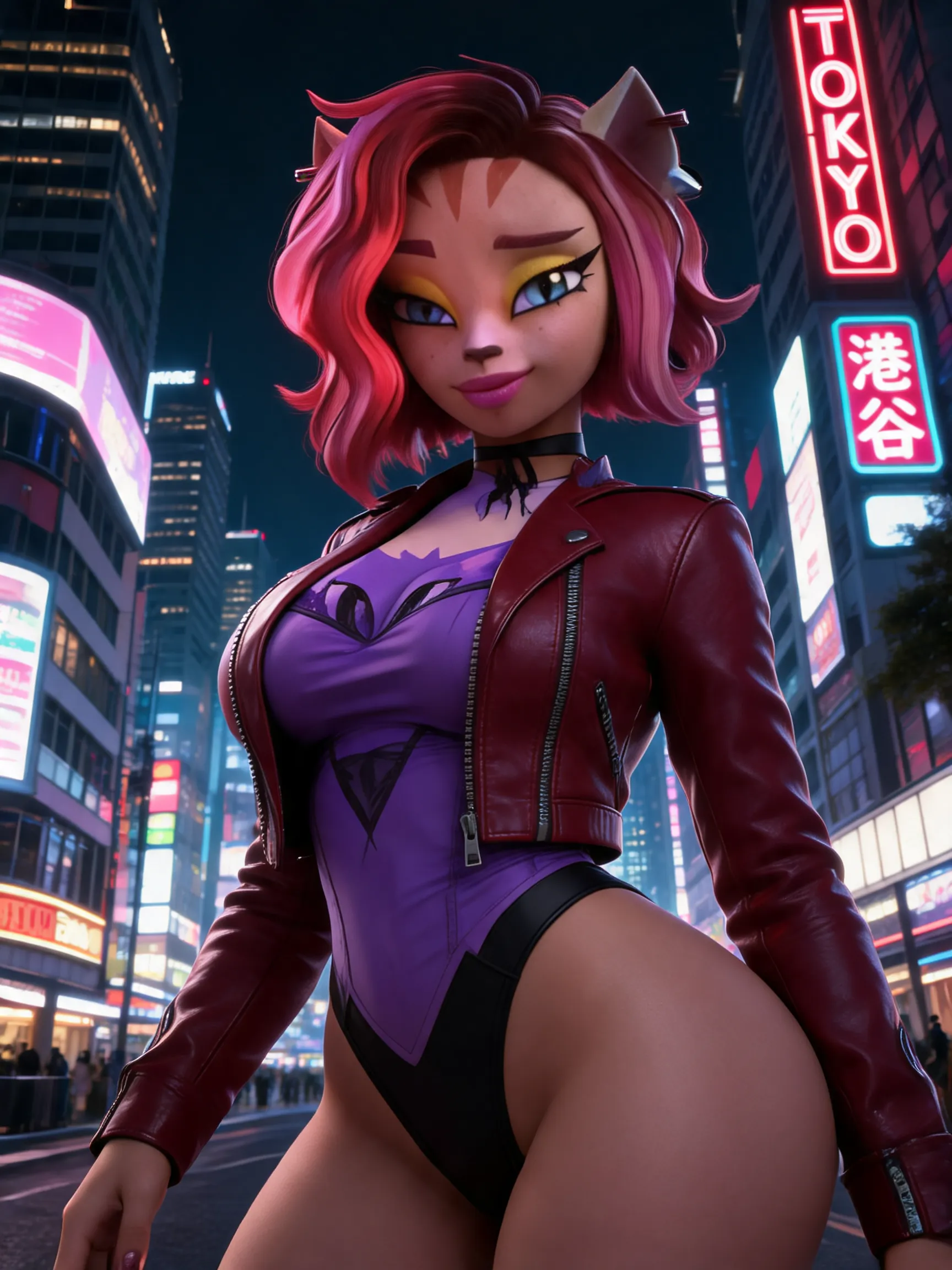 Toralei is a short and curvy werecat with a flirtatious grin, gigantic wrecking ball plus sized breasts, a voluptuous body, big fat hips, a robust chest, and a round bubble butt that's so round and fat. She loves twerking and jumping. Her butt claps every time she walks and her breasts bounce against each other whenever she is jumping up and down on something.